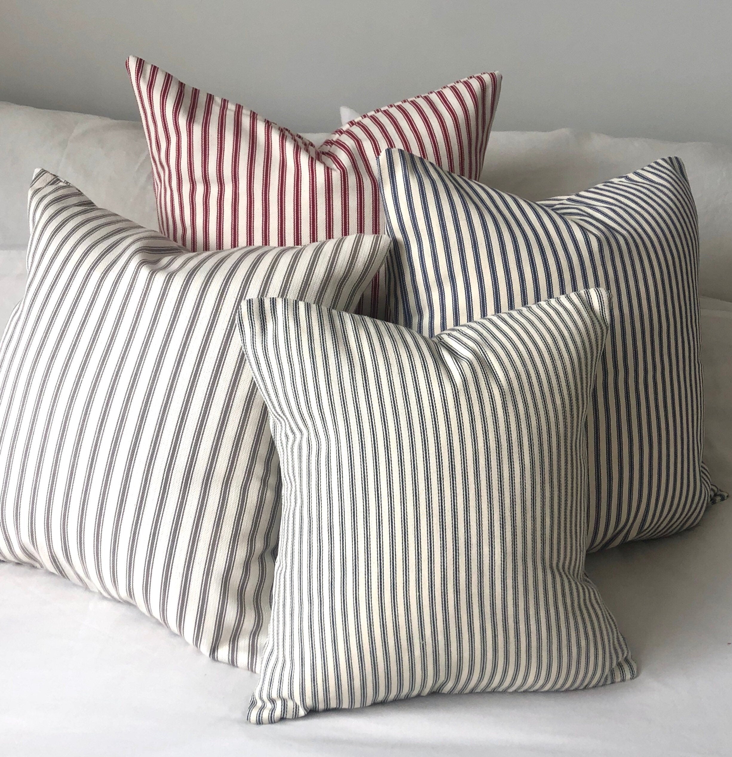 Red Ticking Stripe Cushion Cover – Envelope Back Cotton Pillow Case | Farmhouse & Rustic Decor