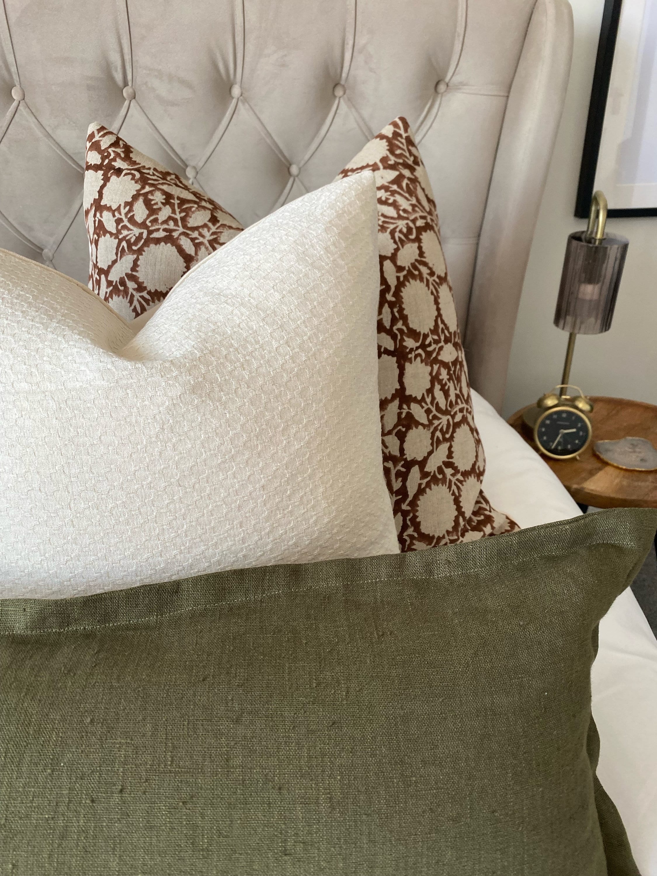 Brown block print pillow cover, neutral home decor, enveloper everse of organic cotton