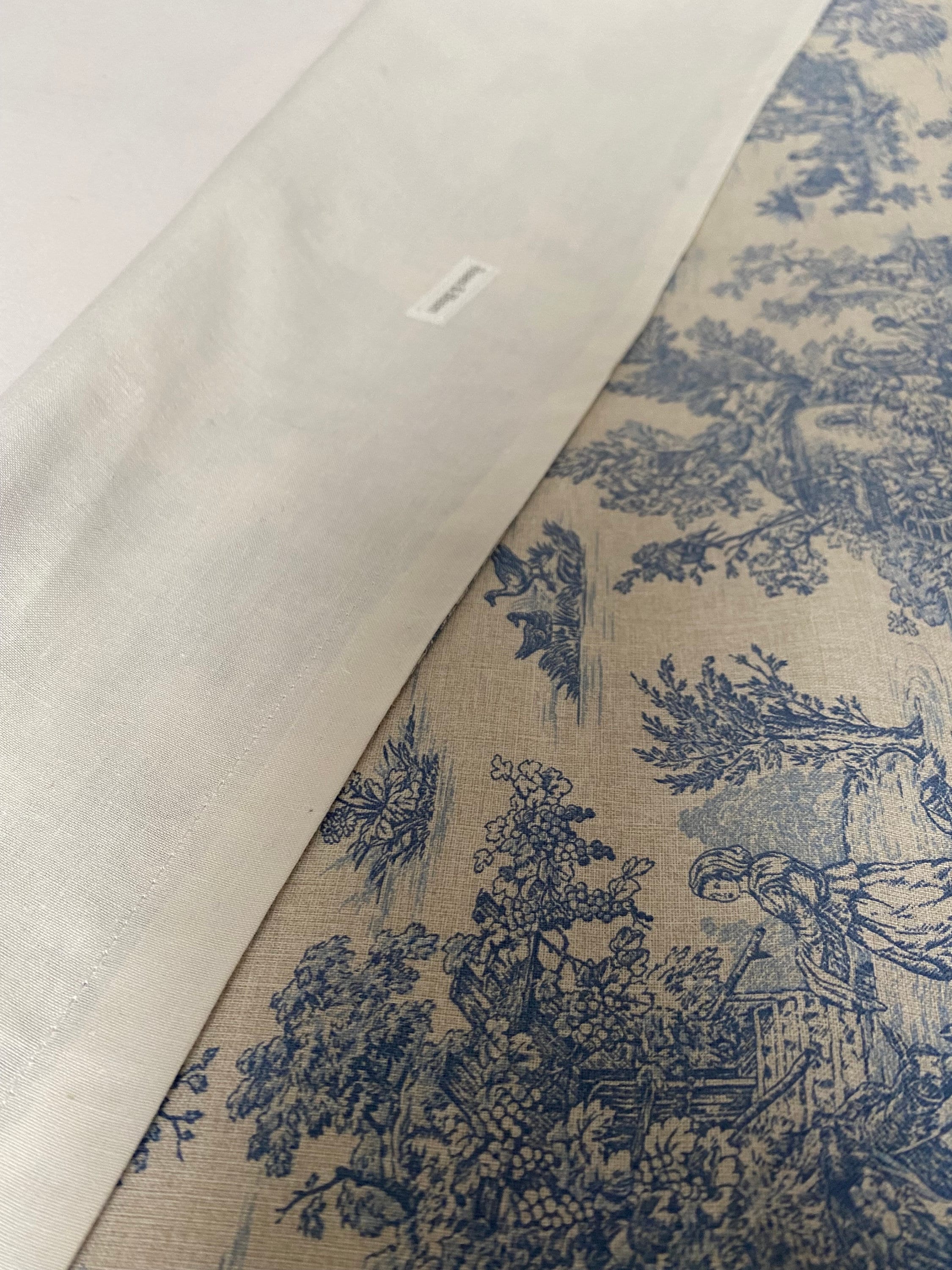 Blue toile throw, French vintage bedding, farmhouse bedscarf for a king bed