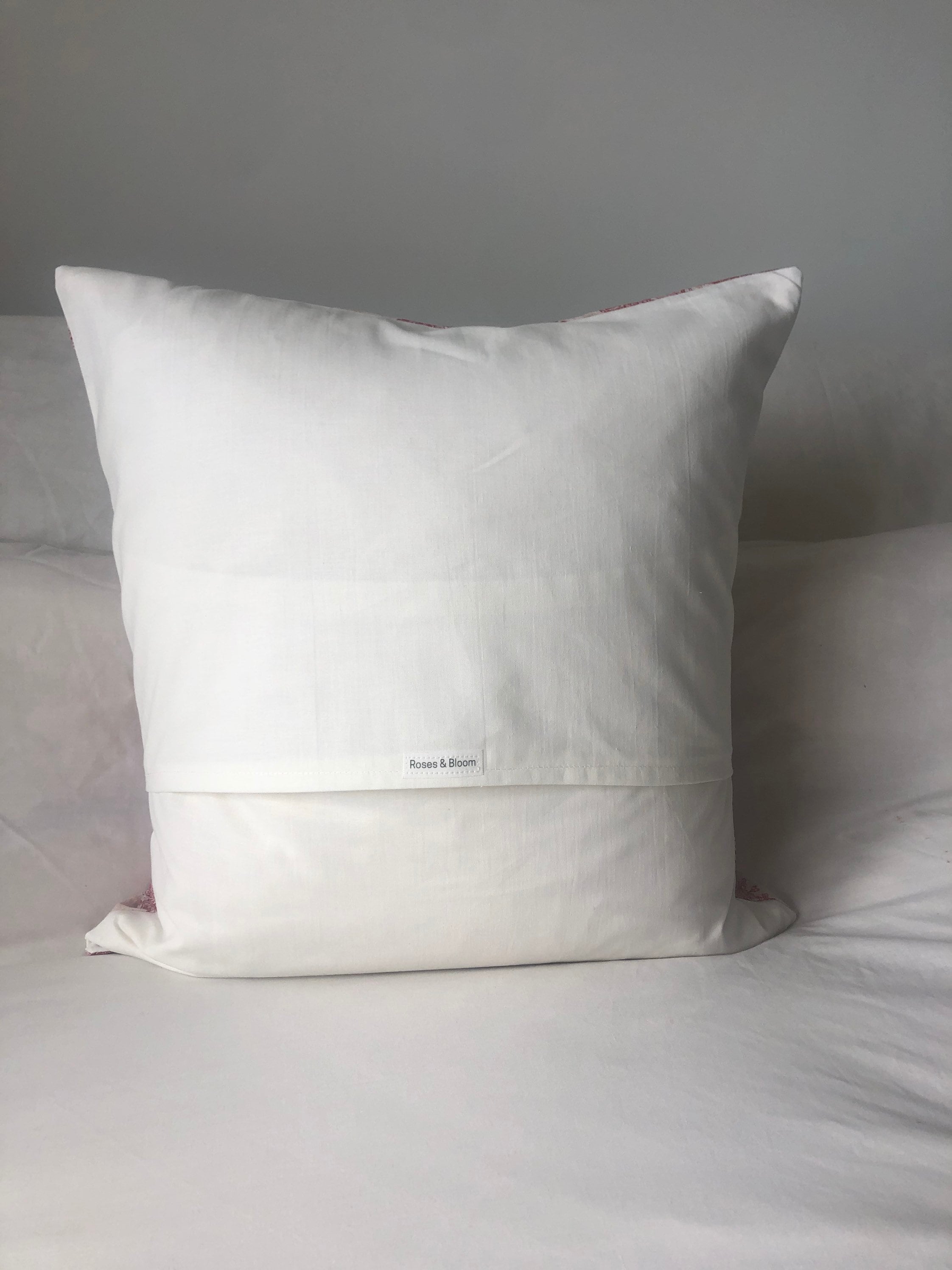 Toile de jouy french country pillow covers; red vintage cushions with an envelope reverse