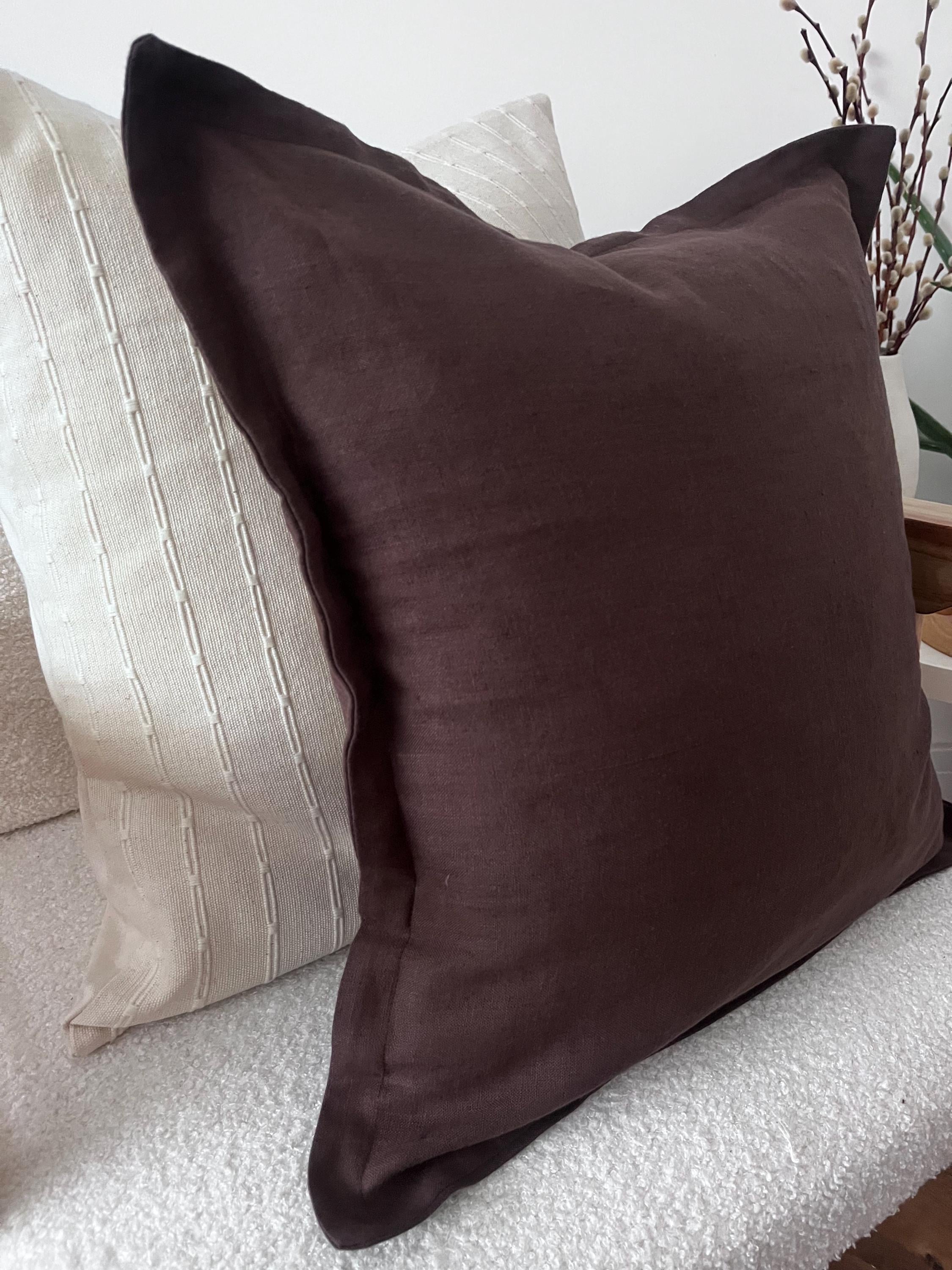 Chocolate Brown Linen Pillow Cover: Flange Edge Throw Cushion