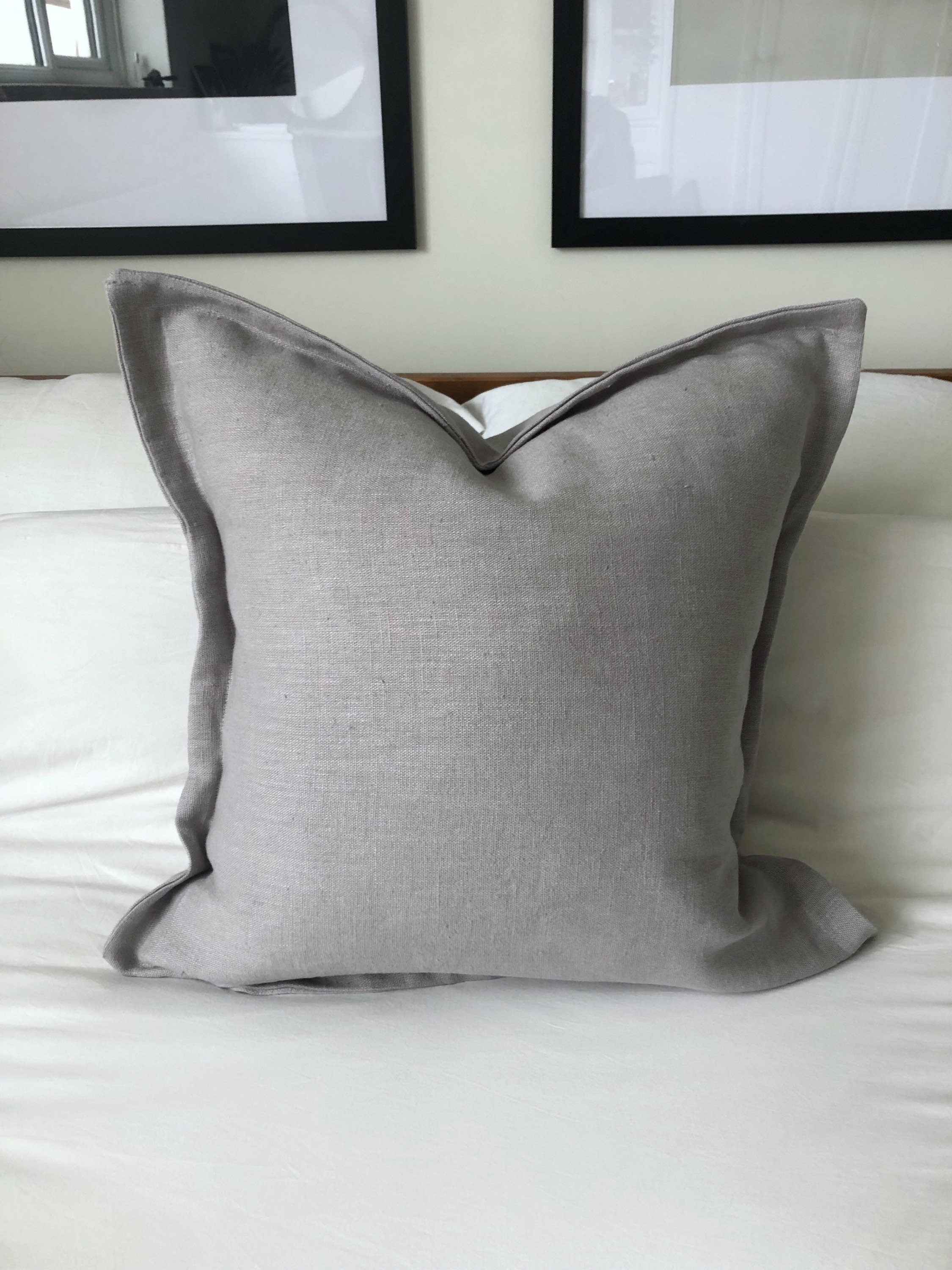 Light Grey Linen Cushion Cover, French Vintage Style, Oxford Edging