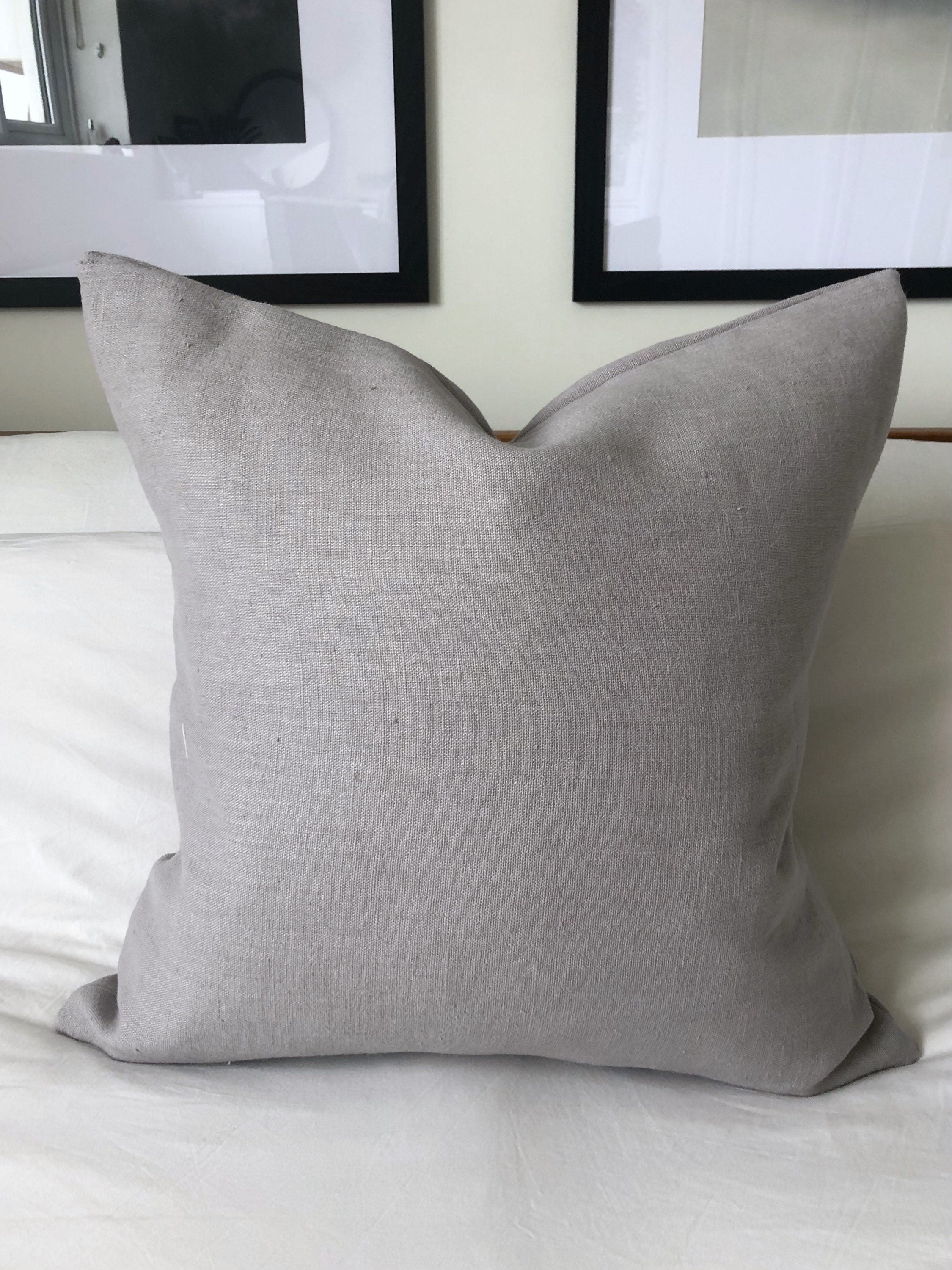 Grey French Linen Pillow Cover, Minimalist Throw Cushion with envelope reverse
