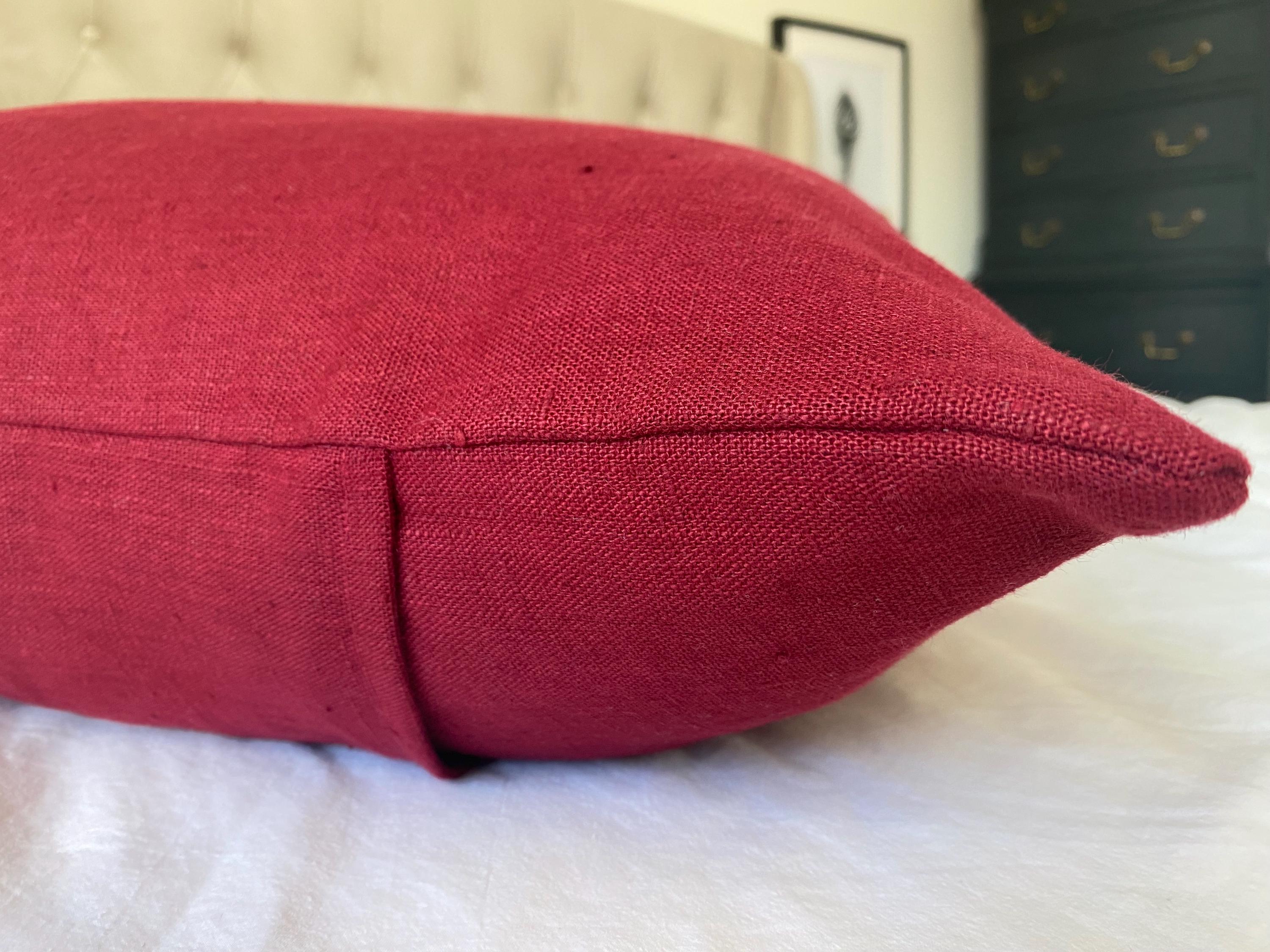 Red linen cushion covers, in a european linen with envelope reverse