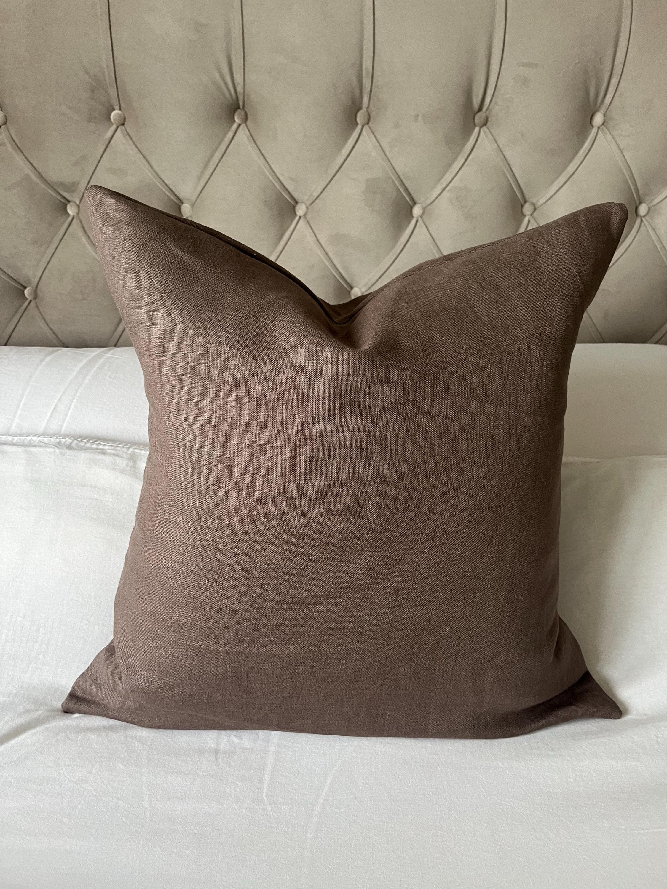 mocha brown linen cushion covers, with an envelope reverse opening