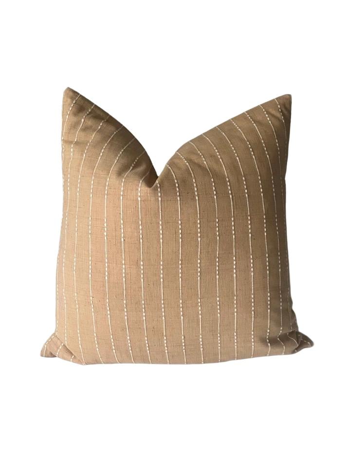 Caramel tan brown striped pillow cover: organic cotton envelope reverse