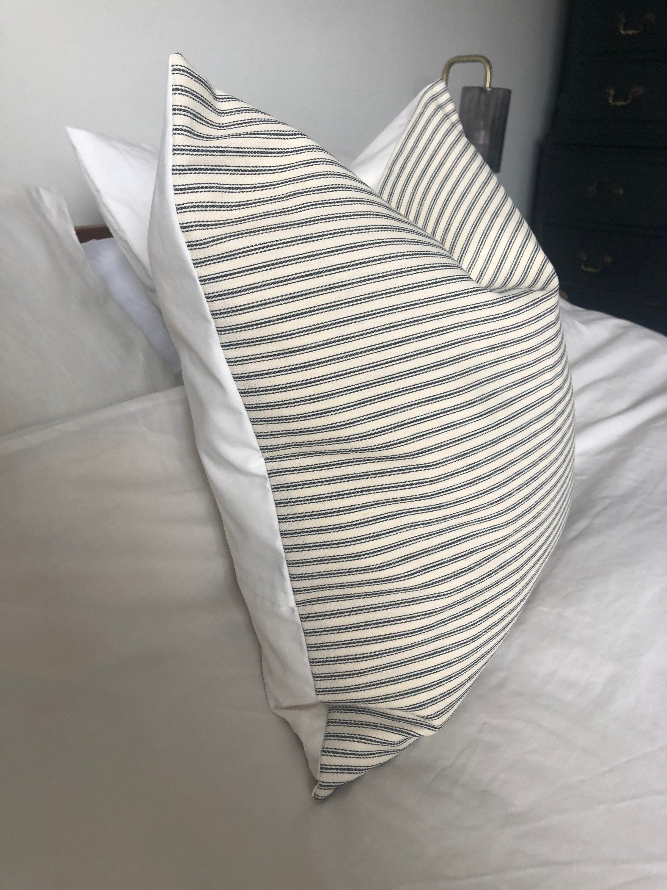 Charcoal grey stripe cushion covers, neutral home decor, french vintage farmhouse