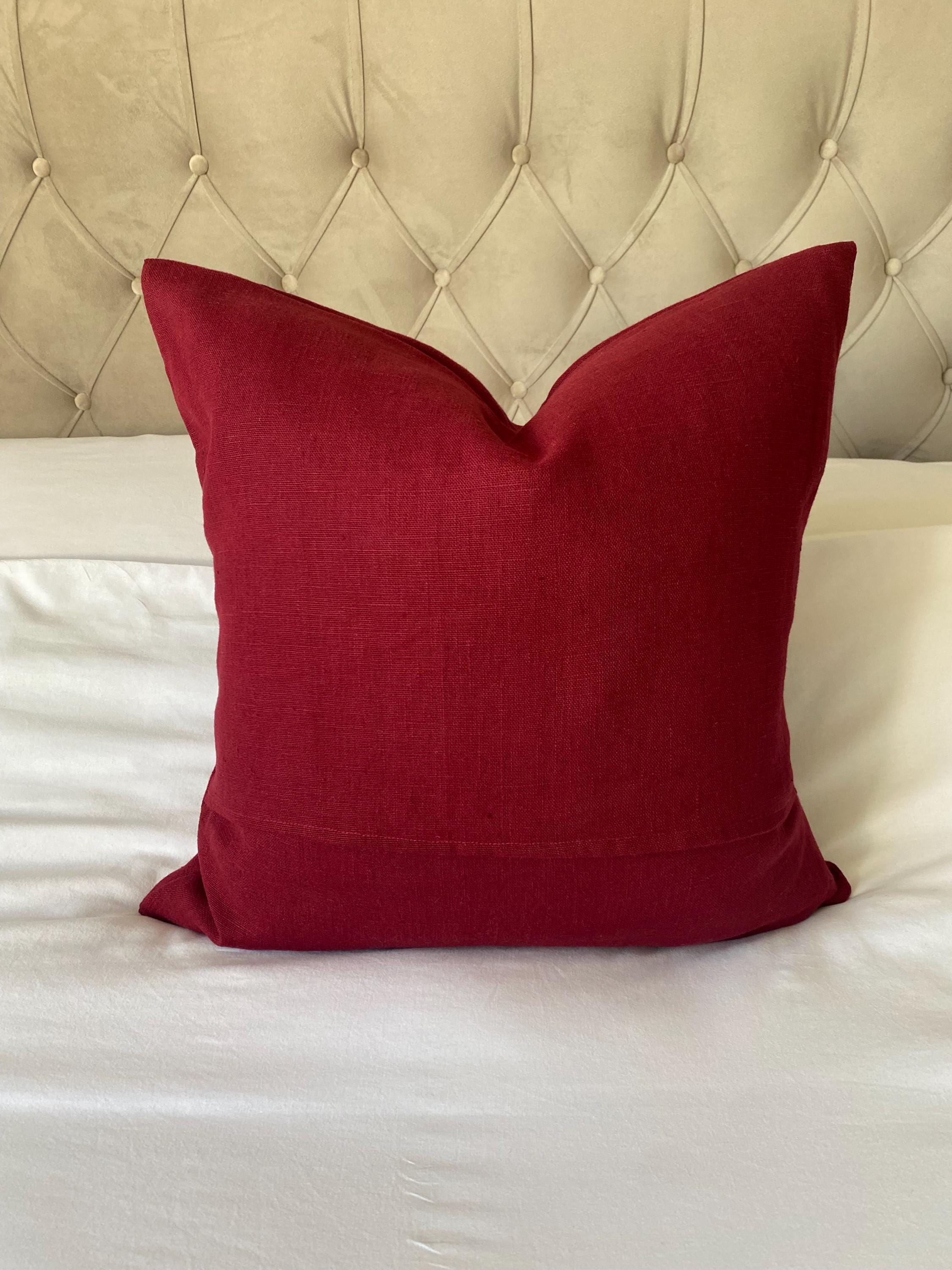 Red linen cushion covers, in a european linen with envelope reverse