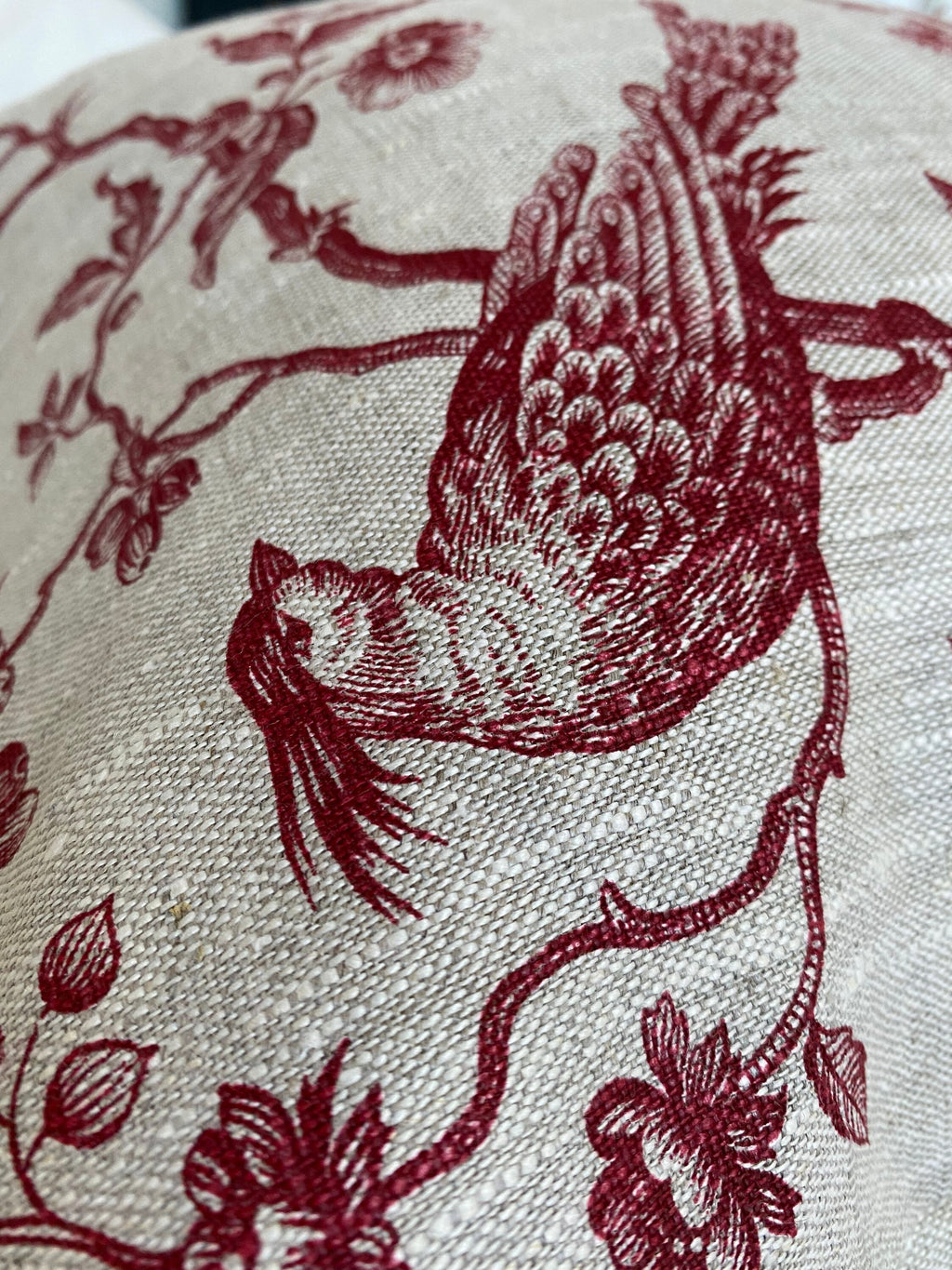 French Toile de Jouy Linen Pillow Cover, red Vintage Farmhouse Decor