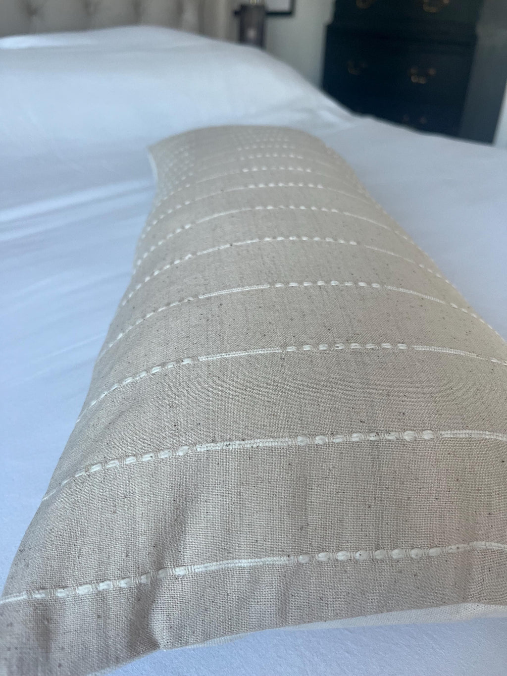 Neutral Stripe Bolster Pillow Cover: Earth Tones Hmong Cushion, sand beige throws