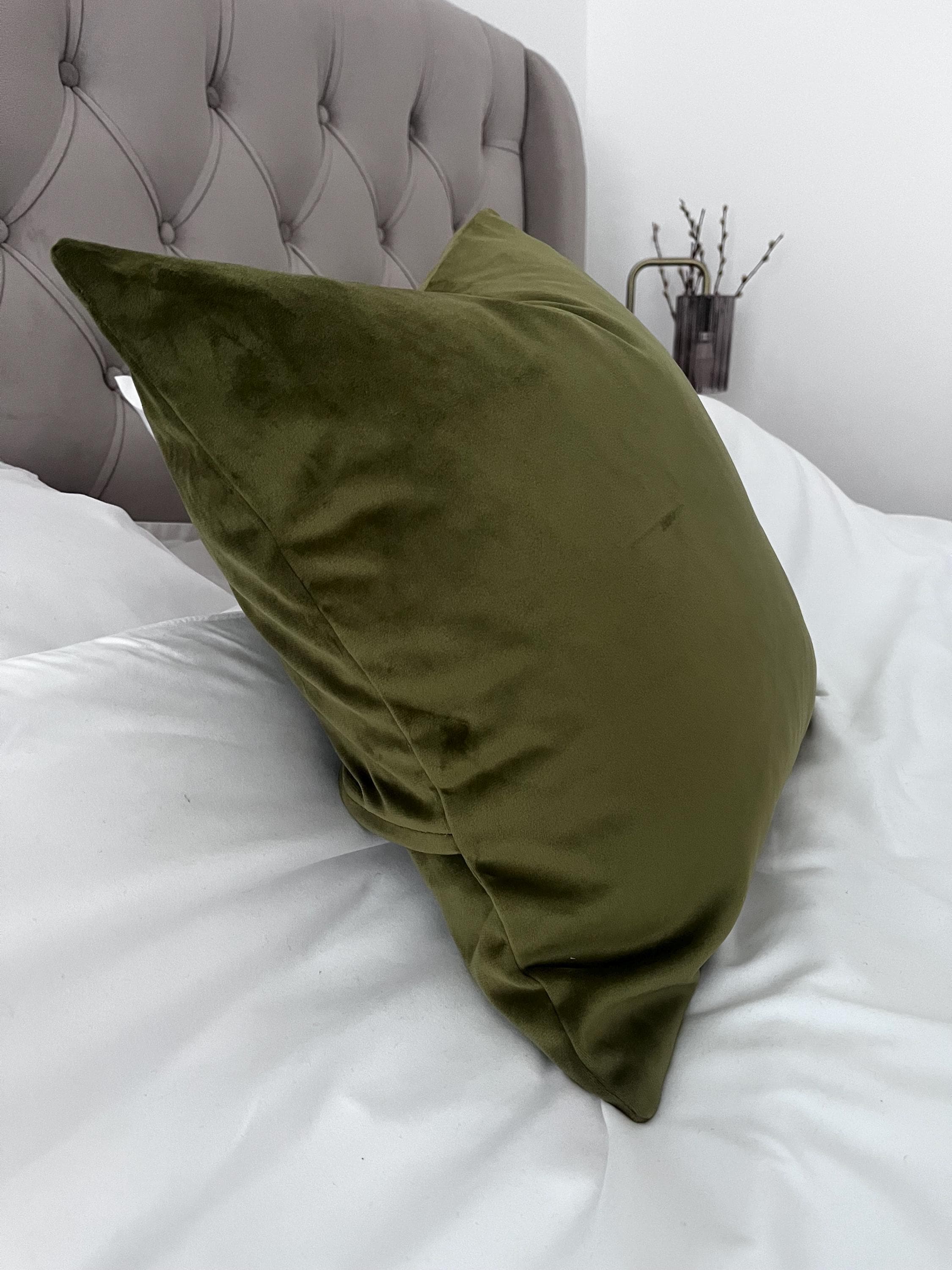 Olive Green Velvet Cushion Cover: Handmade Envelope Pillow