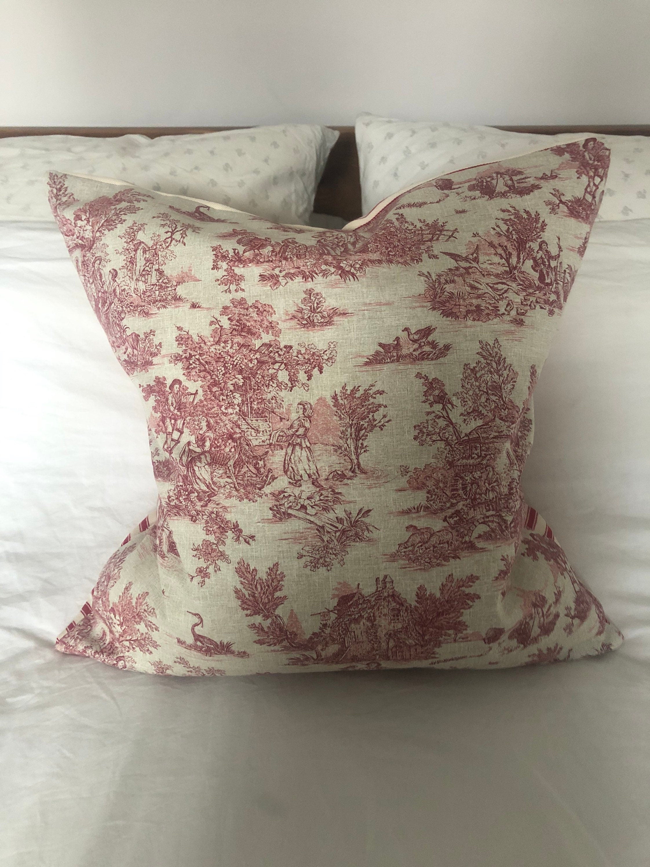 French country toile de jouy cushion cover; vintage home decor pillow case