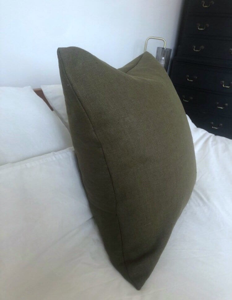 Olive Green French Linen Pillow Cover, Handmade envelope back Cushion