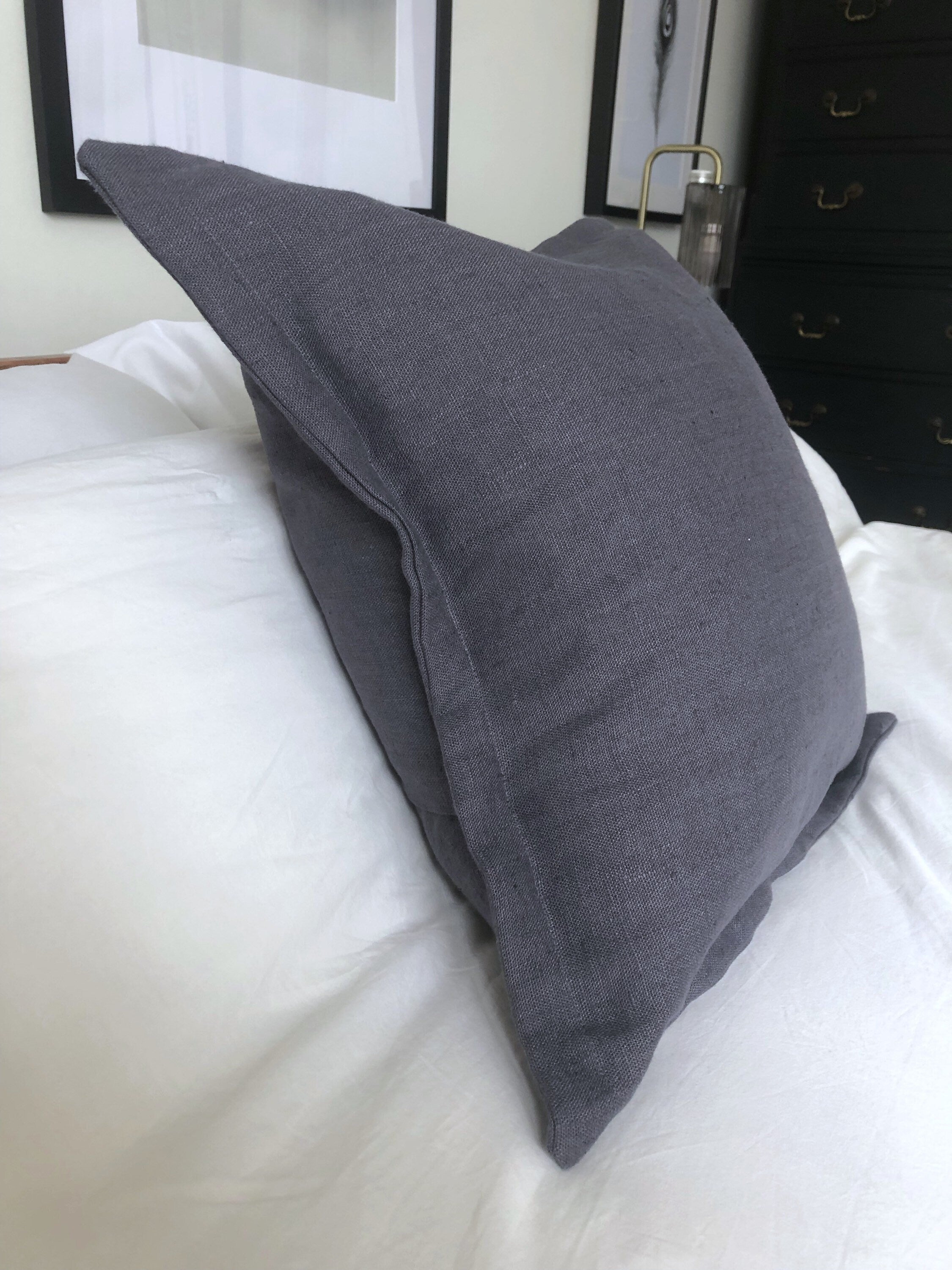 Grey Linen Cushion Cover, French Vintage Style, Oxford Edging