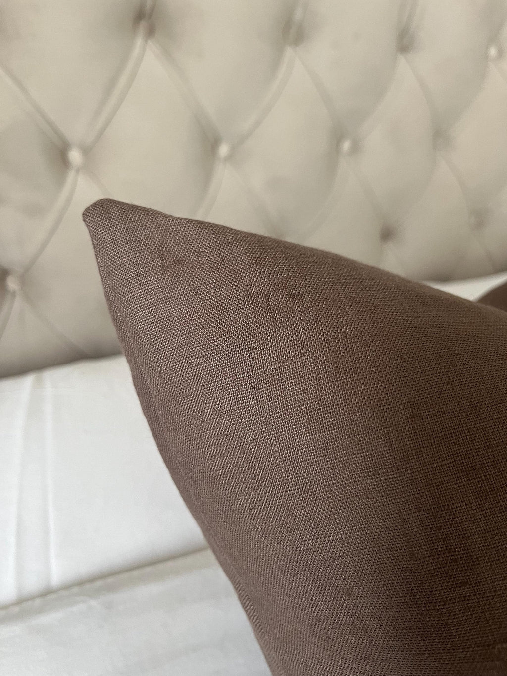mocha brown linen cushion covers, with an envelope reverse opening