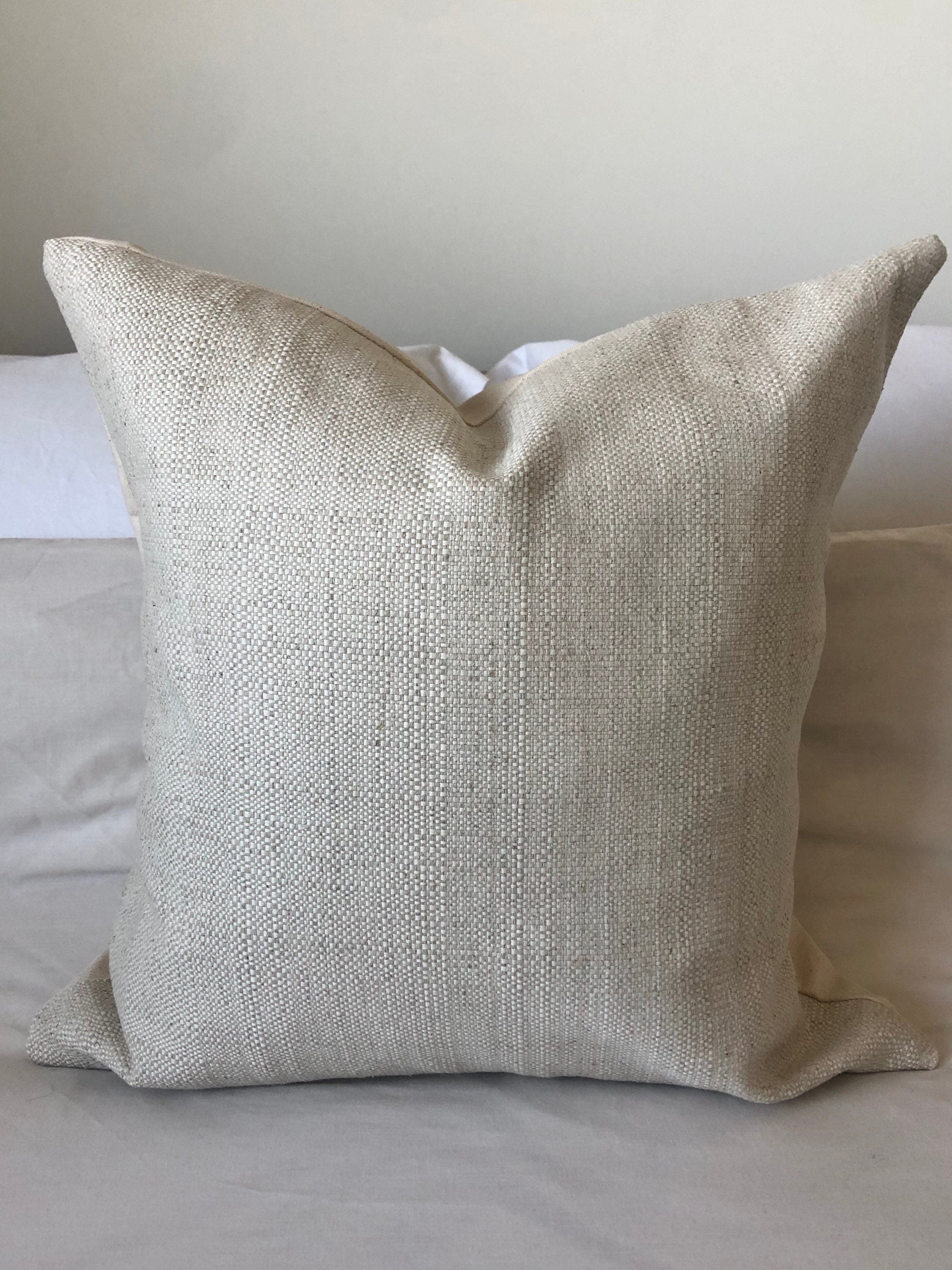 Textured Woven Cushion Cover: Ivory Beige Linen Bamboo, Scandinavian Decor