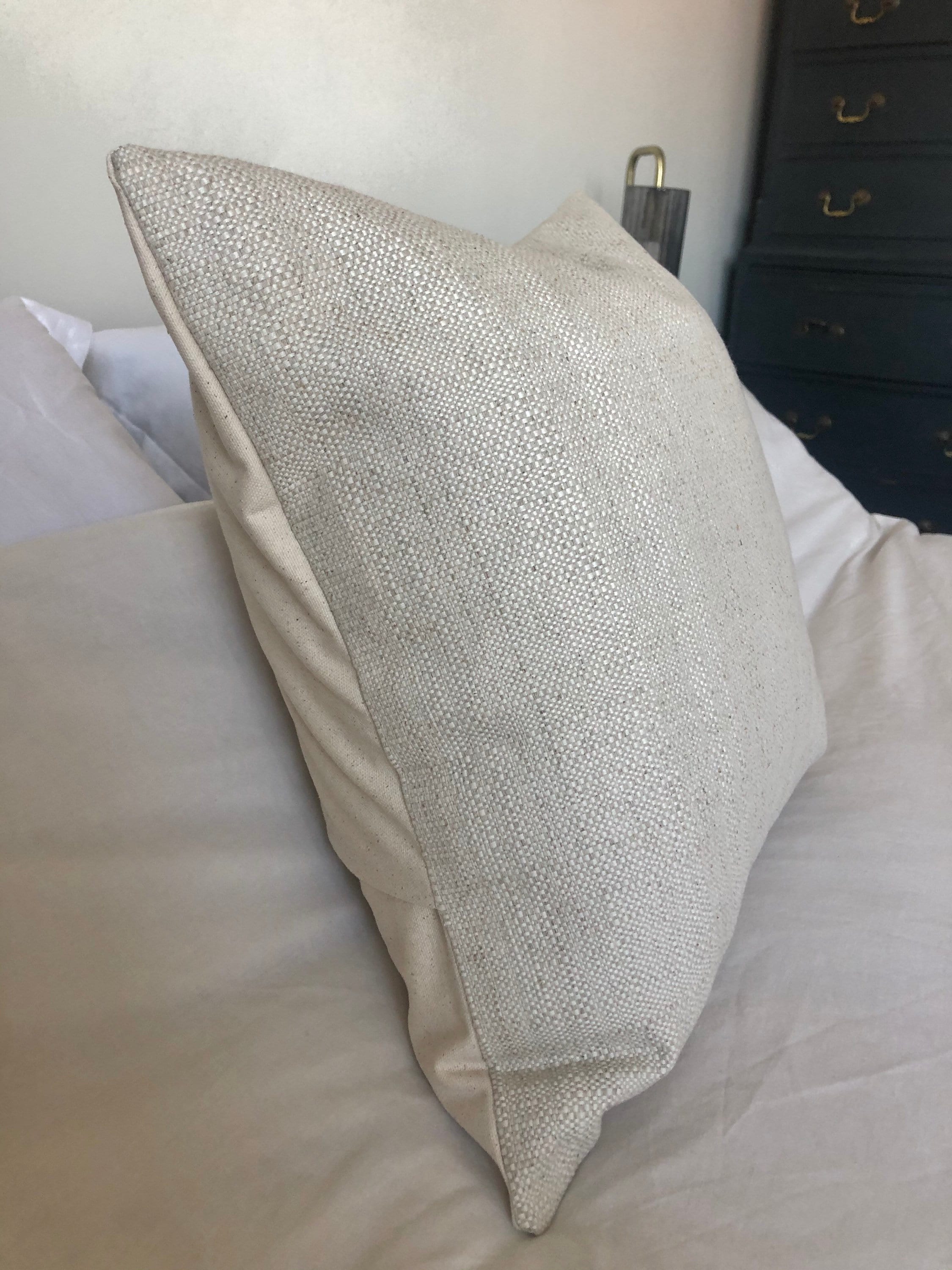 Textured Woven Cushion Cover: Ivory Beige Linen Bamboo, Scandinavian Decor