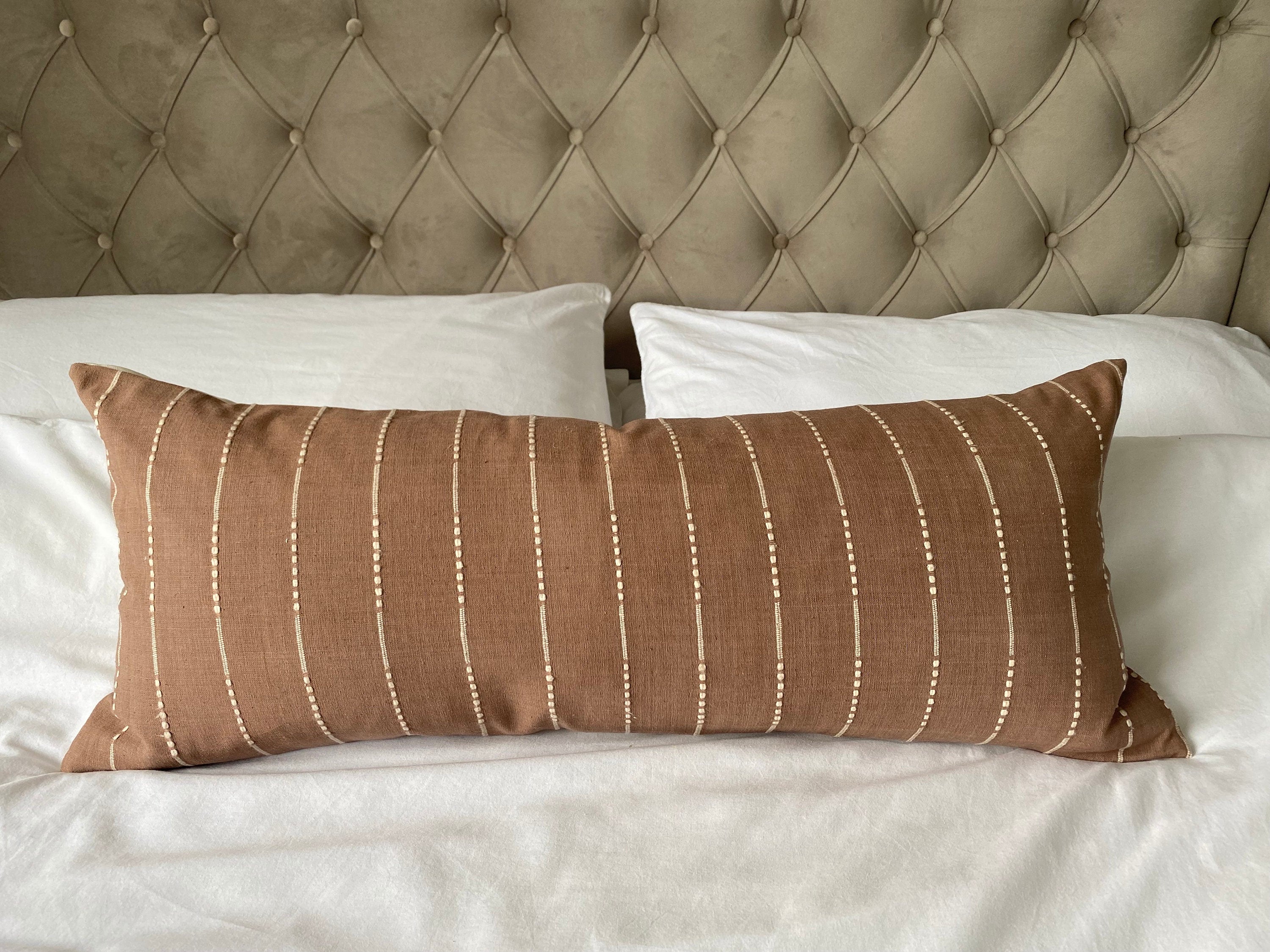 Tan brown bolster cushion cover, light brown long lumbar pillow cover
