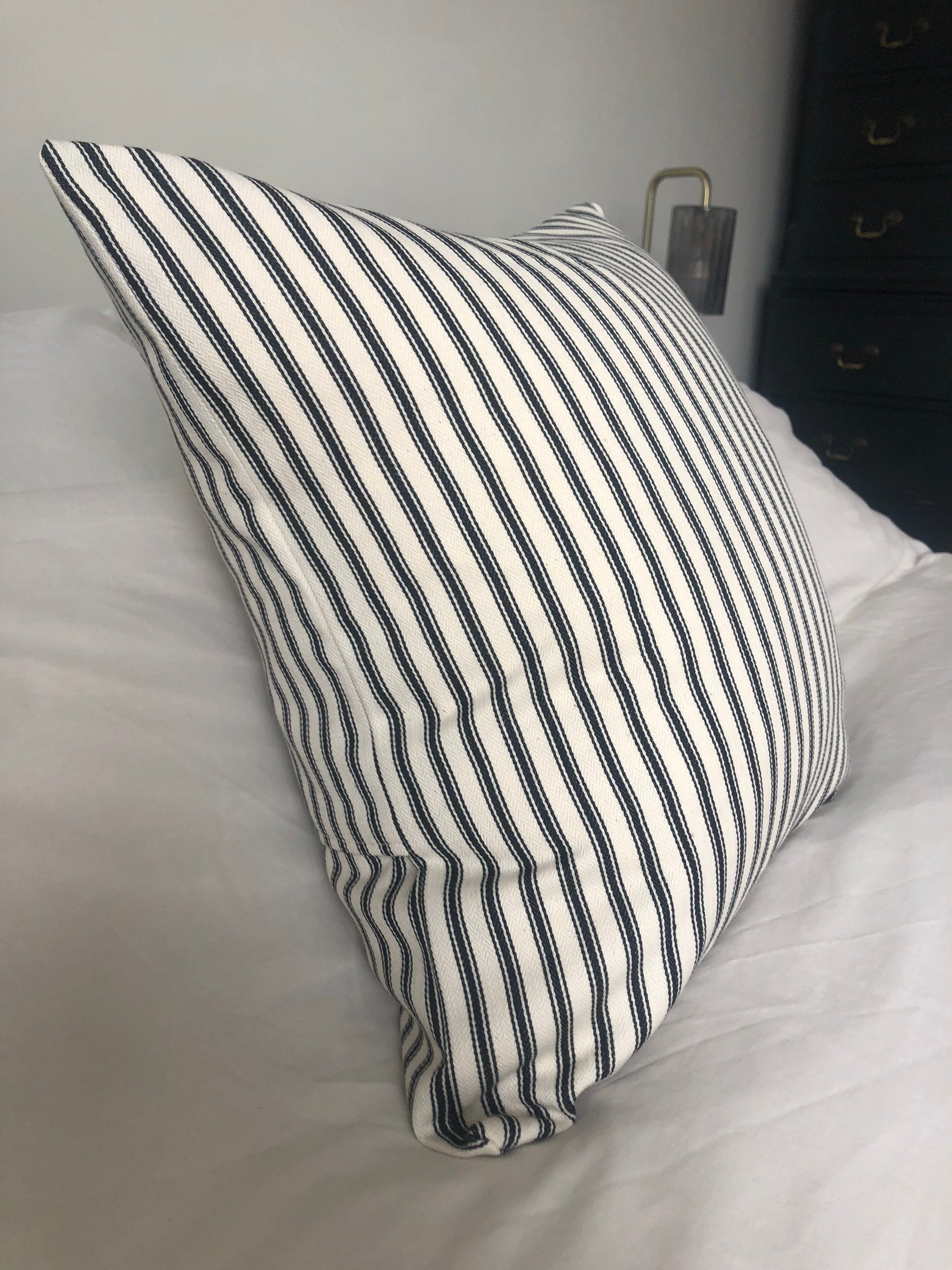 Farmhouse cushion covers, black stripe ticking pillows, French vintage decor