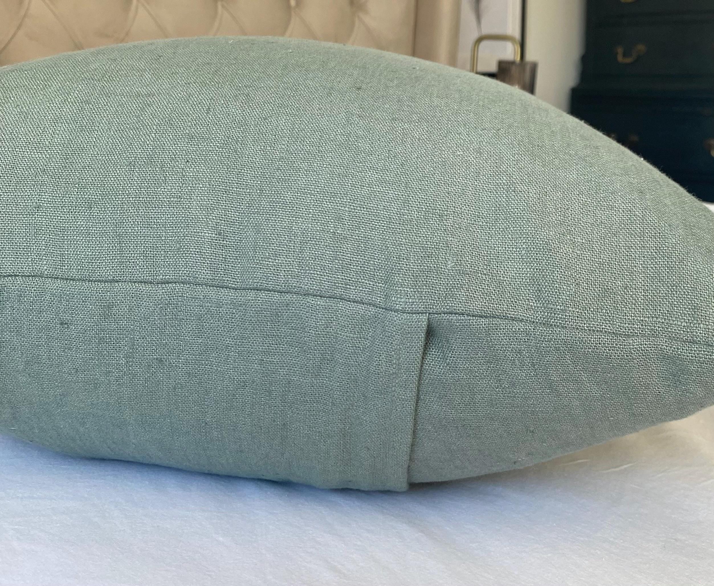 Sage Green Eurorean linen cushion covers, with an envelope reverse