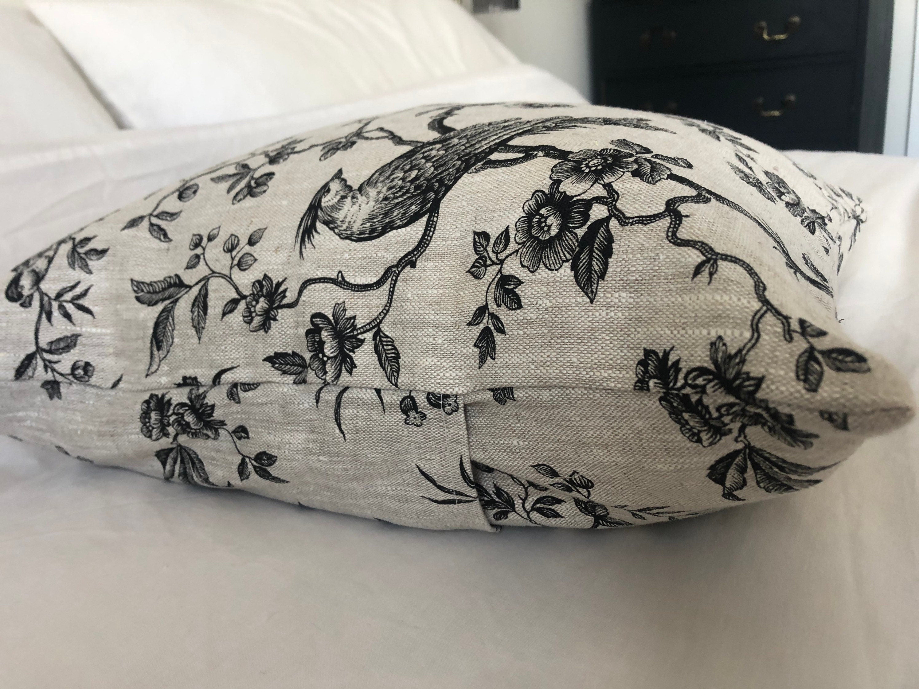 French Country Linen Pillow Cover, Black Toile de Jouy, Farmhouse Decor