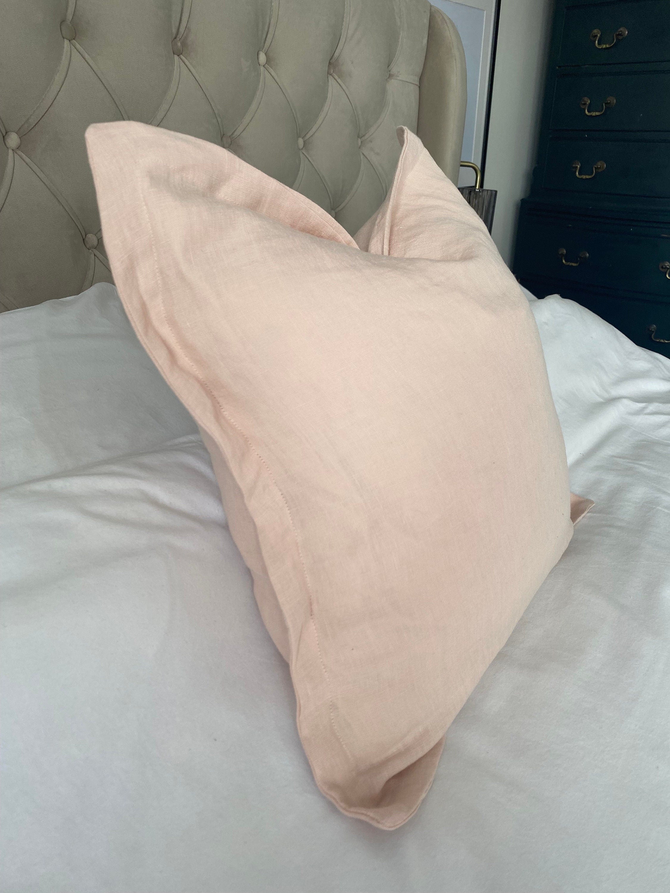 Blush Pink Linen Pillow Cover: Vintage French Farmhouse peach Cushion