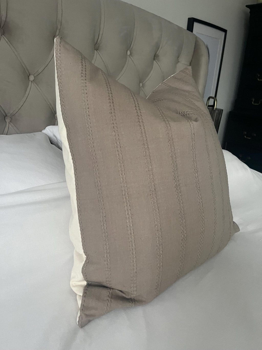 Dark beige striped pillow cover, mocha brown throw cushions, taupe cushion covers