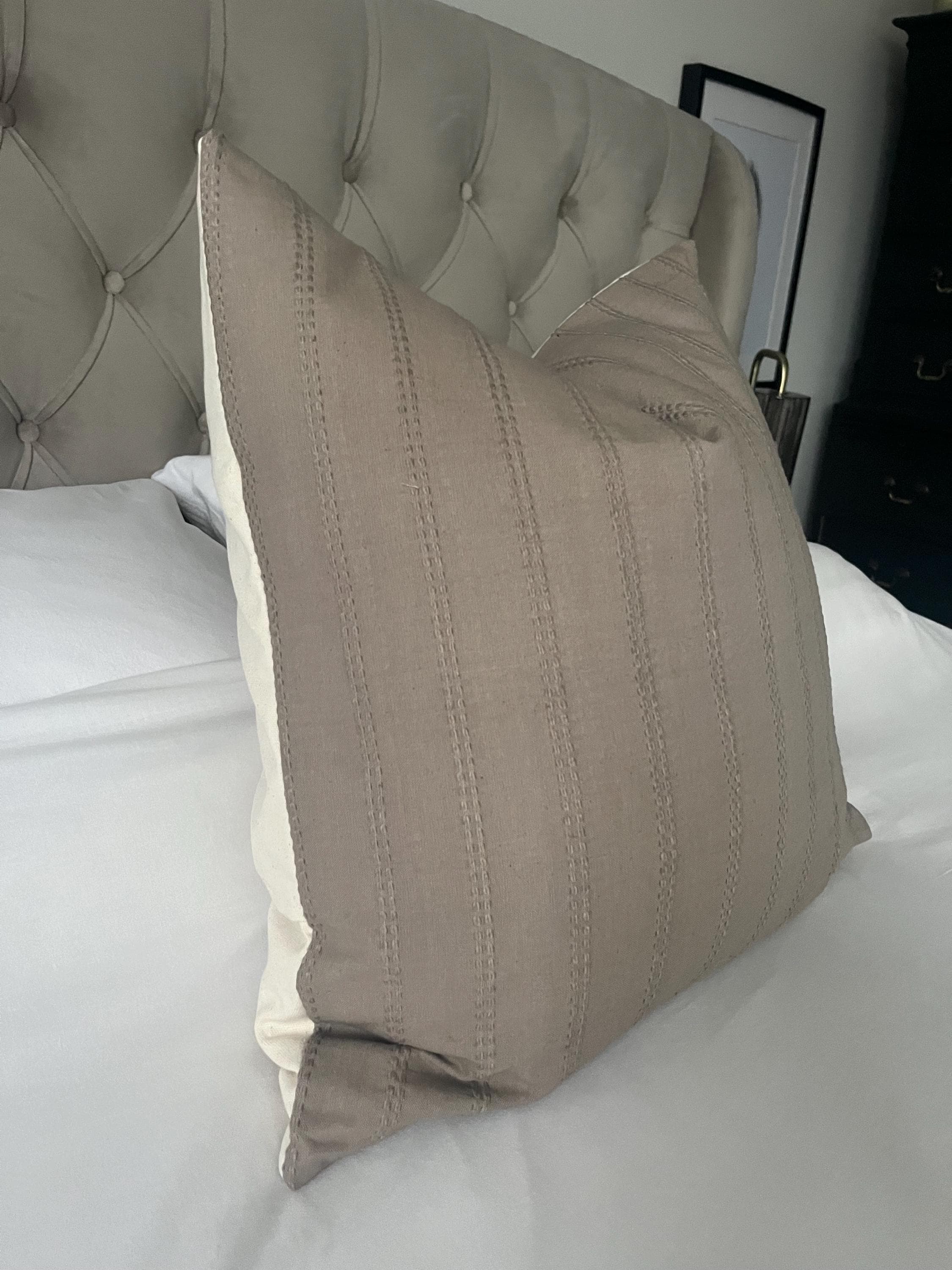 Dark beige striped pillow cover, mocha brown throw cushions, taupe cushion covers