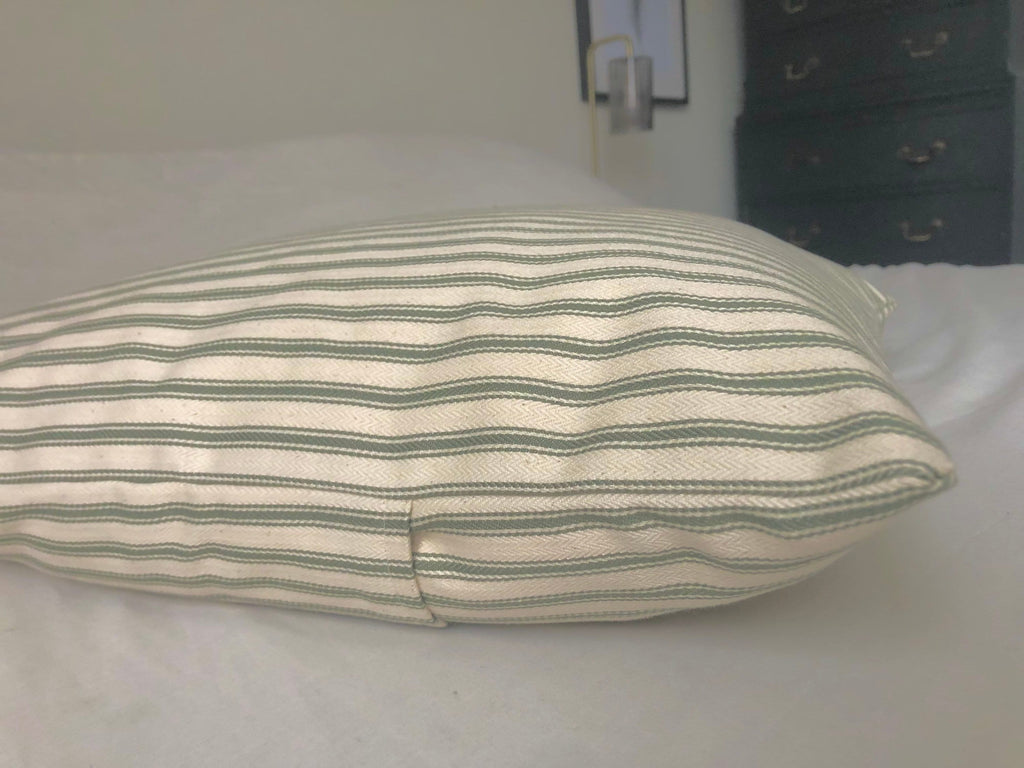 French country cushion cover, olive green ticking stripe pillow cover with envelope reverse