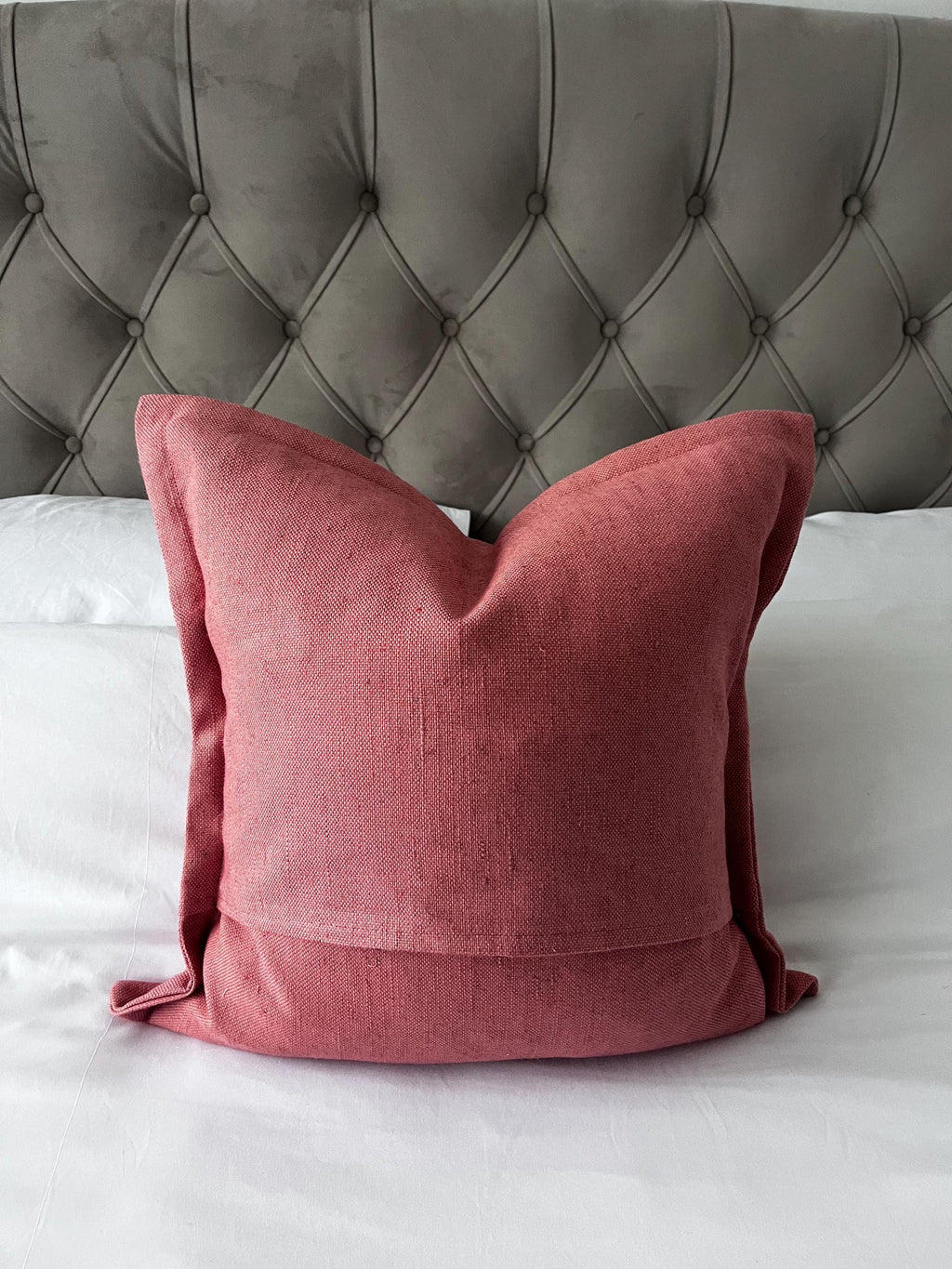 Coral Pink Linen Pillow Cover, Oxford Edge, Handmade Cushion