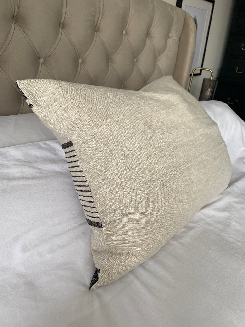 Stripe bolster pillow cover, extra large lumbar throw cover, boho home decor, neutral woven cotton cushion,
