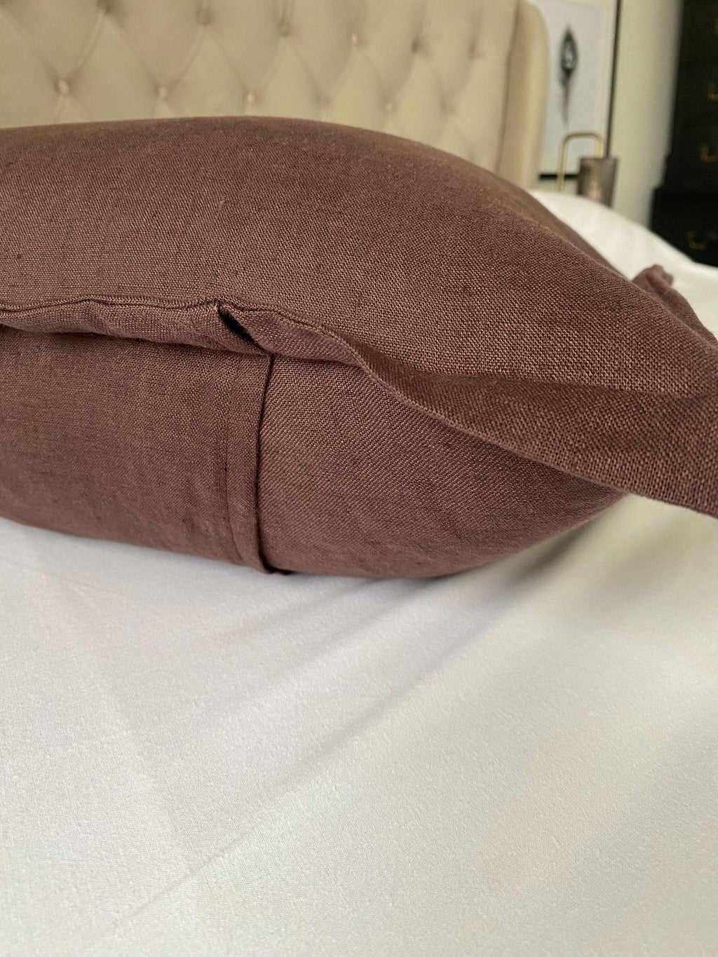 Chocolate Brown Linen Pillow Cover: Flange Edge Throw Cushion