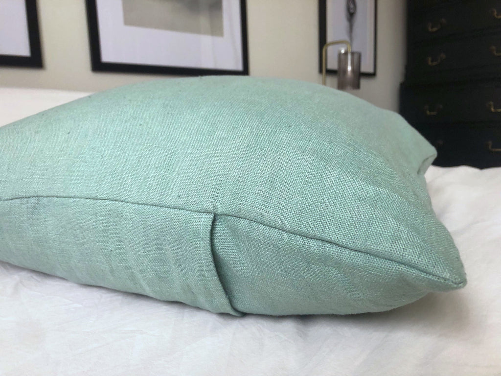 Mint Green Linen Cushion Cover: French Vintage Style Pillow