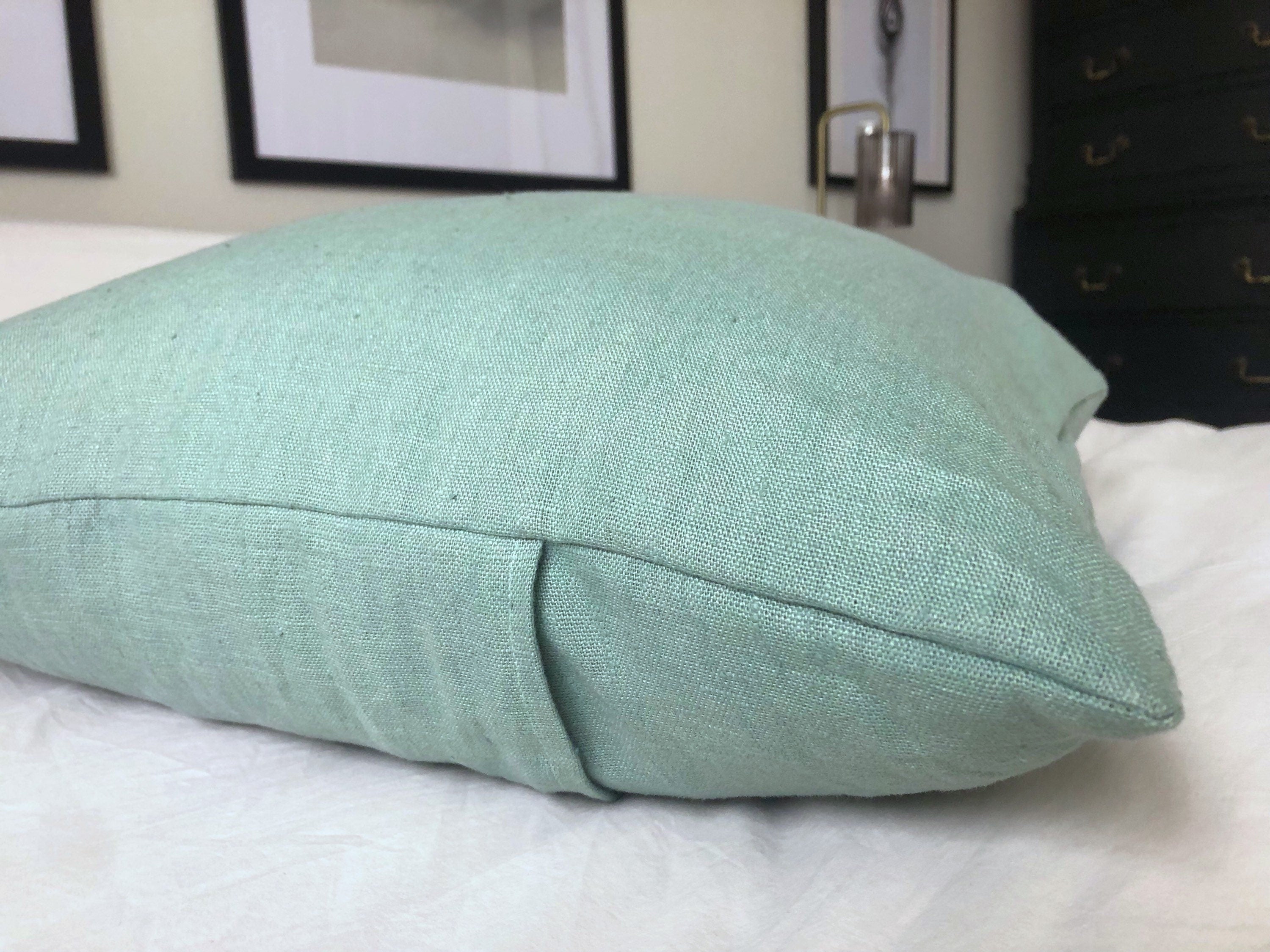 Mint Green Linen Cushion Cover: French Vintage Style Pillow