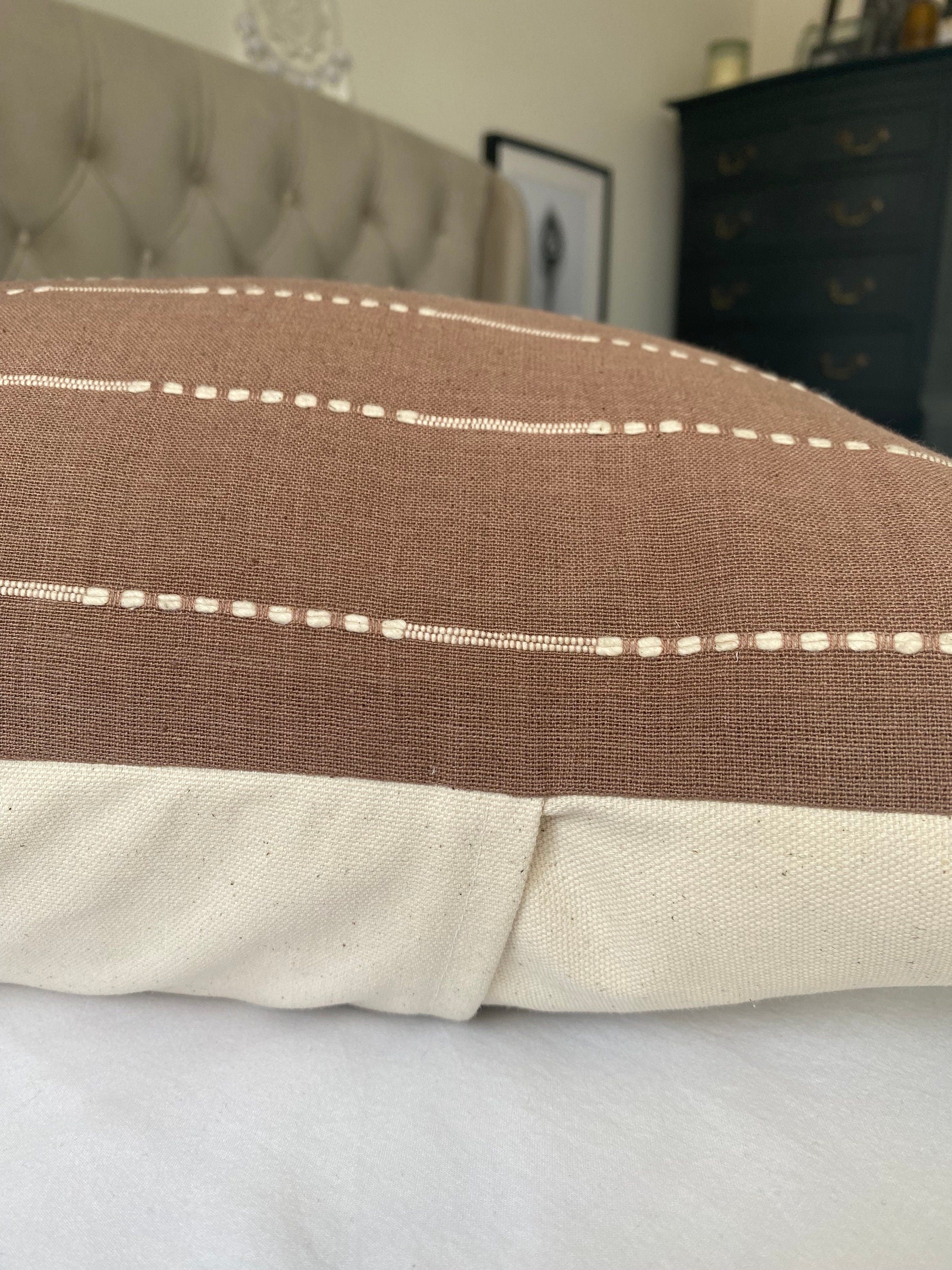 Brown striped pillow cover, tan pillow cover, clay sombre cushion, caramel brown scatter throw
