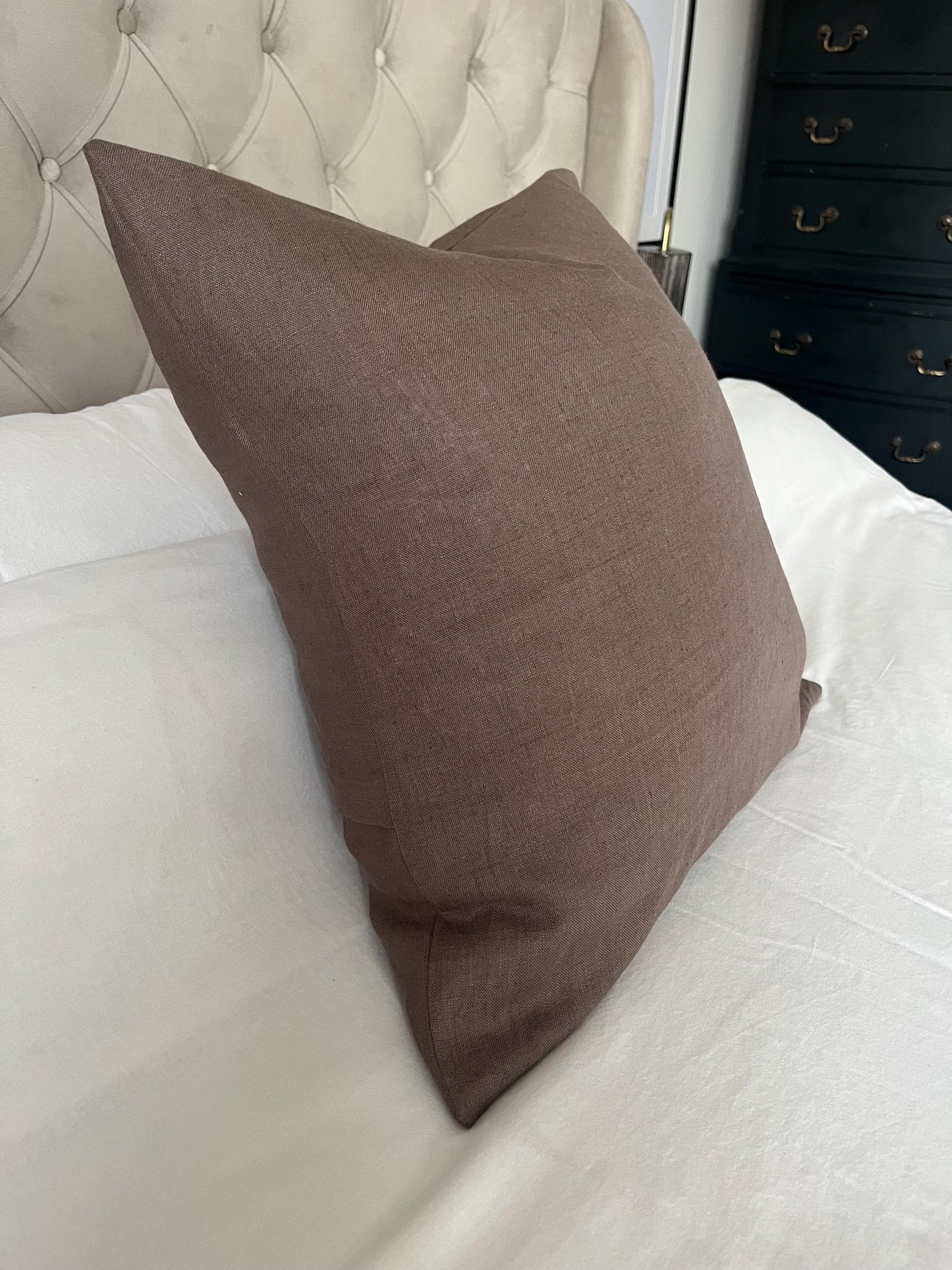 mocha brown linen cushion covers, with an envelope reverse opening