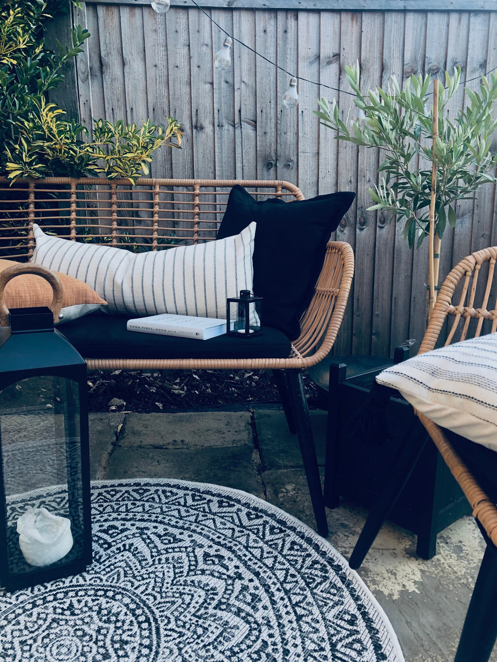 Neutral and black stripe cushion cover: envelope reverse