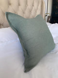 Green oxford edged cushion cover: linen pillow case