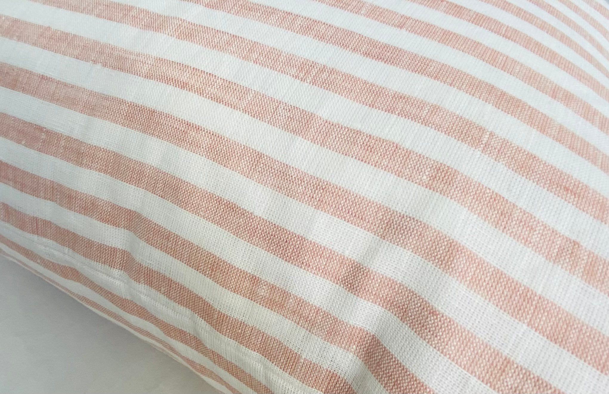 Striped pink throw pillow cover, blush pink linen pillow, french ticking throw pillow, extra large cushion covers, pink nursery decor