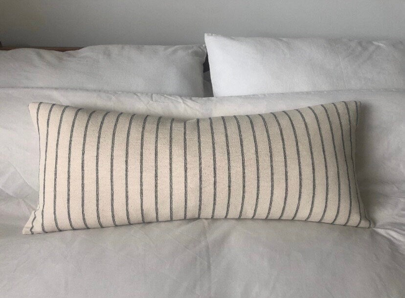 Extra Long Bolster Pillow Cover, Woven Cream Stripe, Boho Cushion