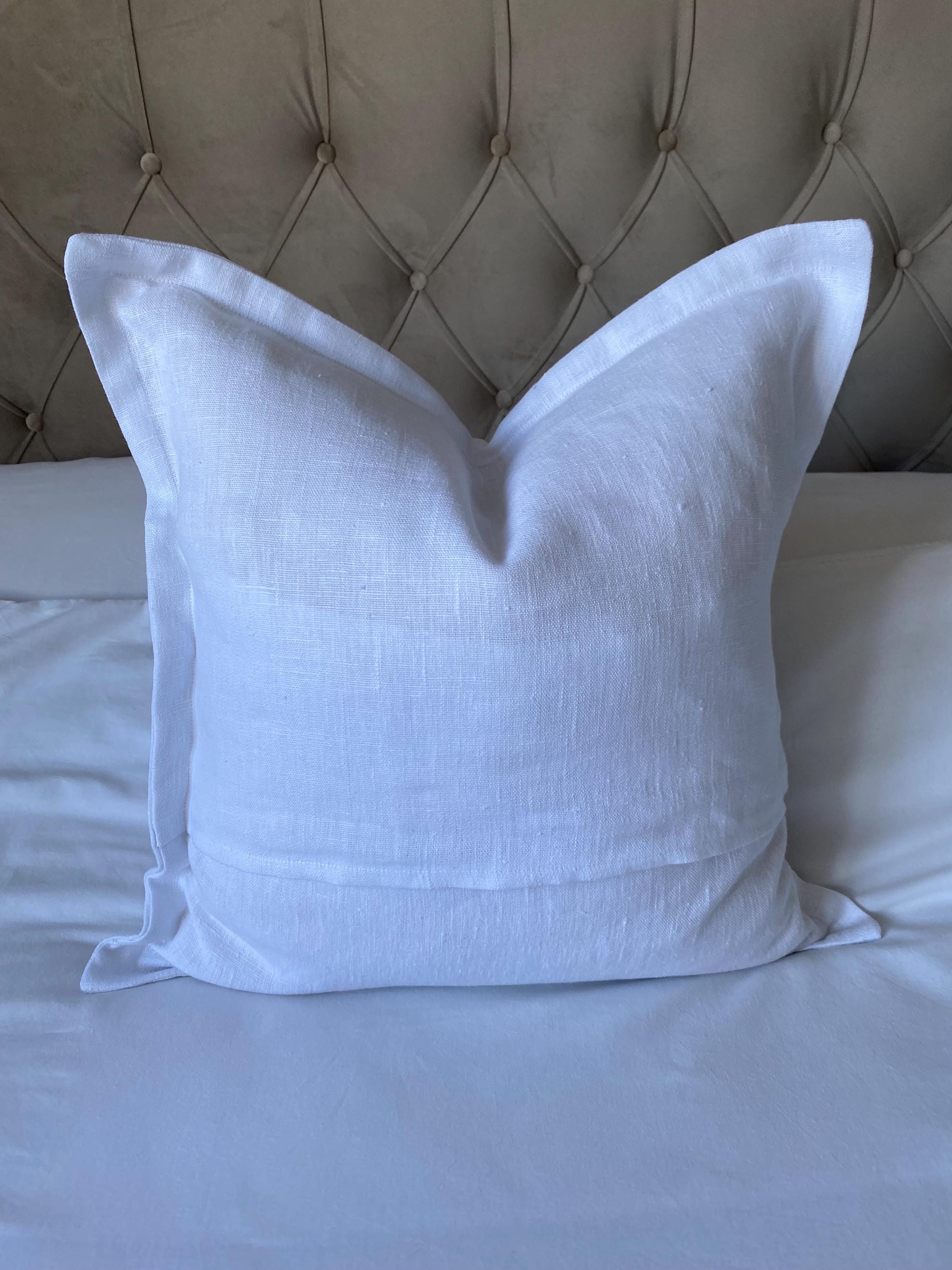 White French Linen Pillow Cover, Farmhouse Cushion with Flange