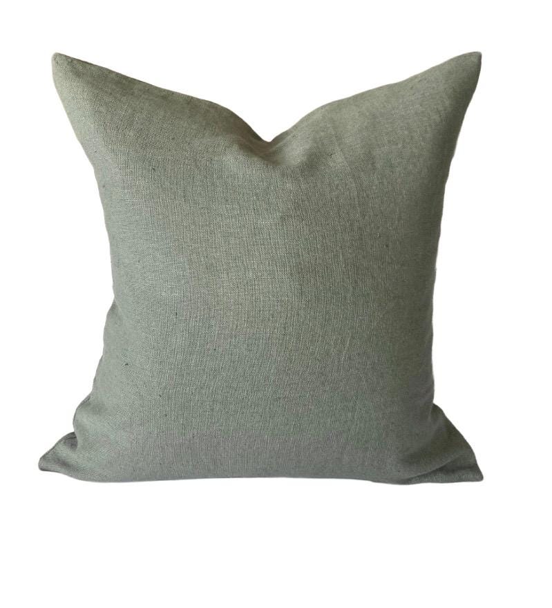 Sage Green Eurorean linen cushion covers, with an envelope reverse