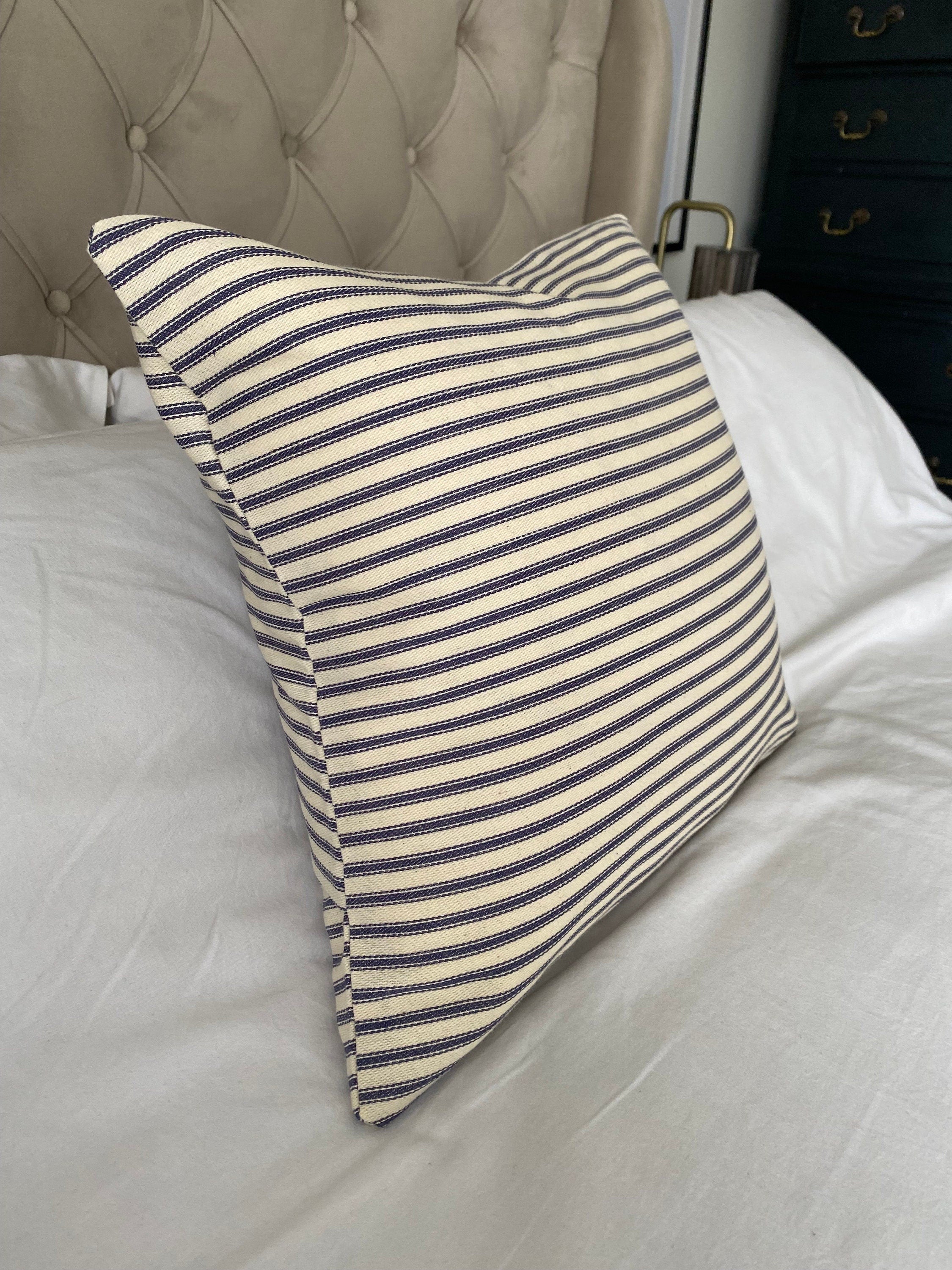 Blue Stripe Ticking Pillow Cover: Coastal Nautical Decor