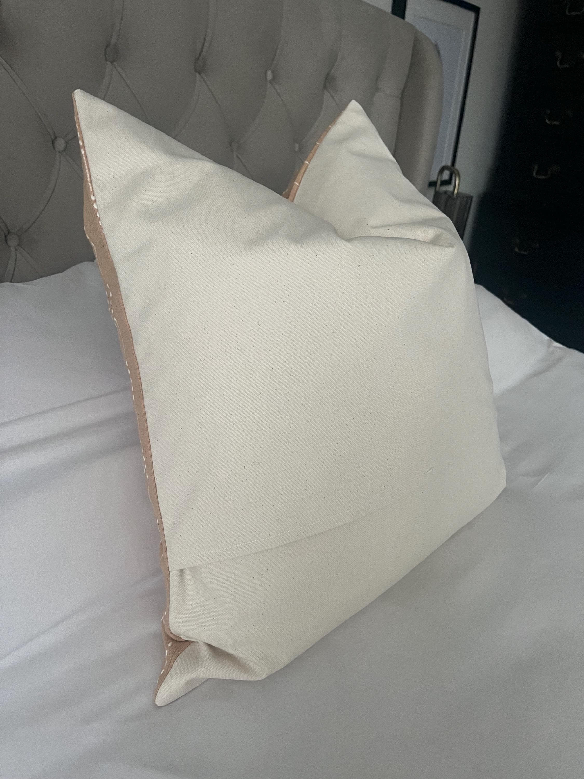 Caramel tan brown striped pillow cover: organic cotton envelope reverse