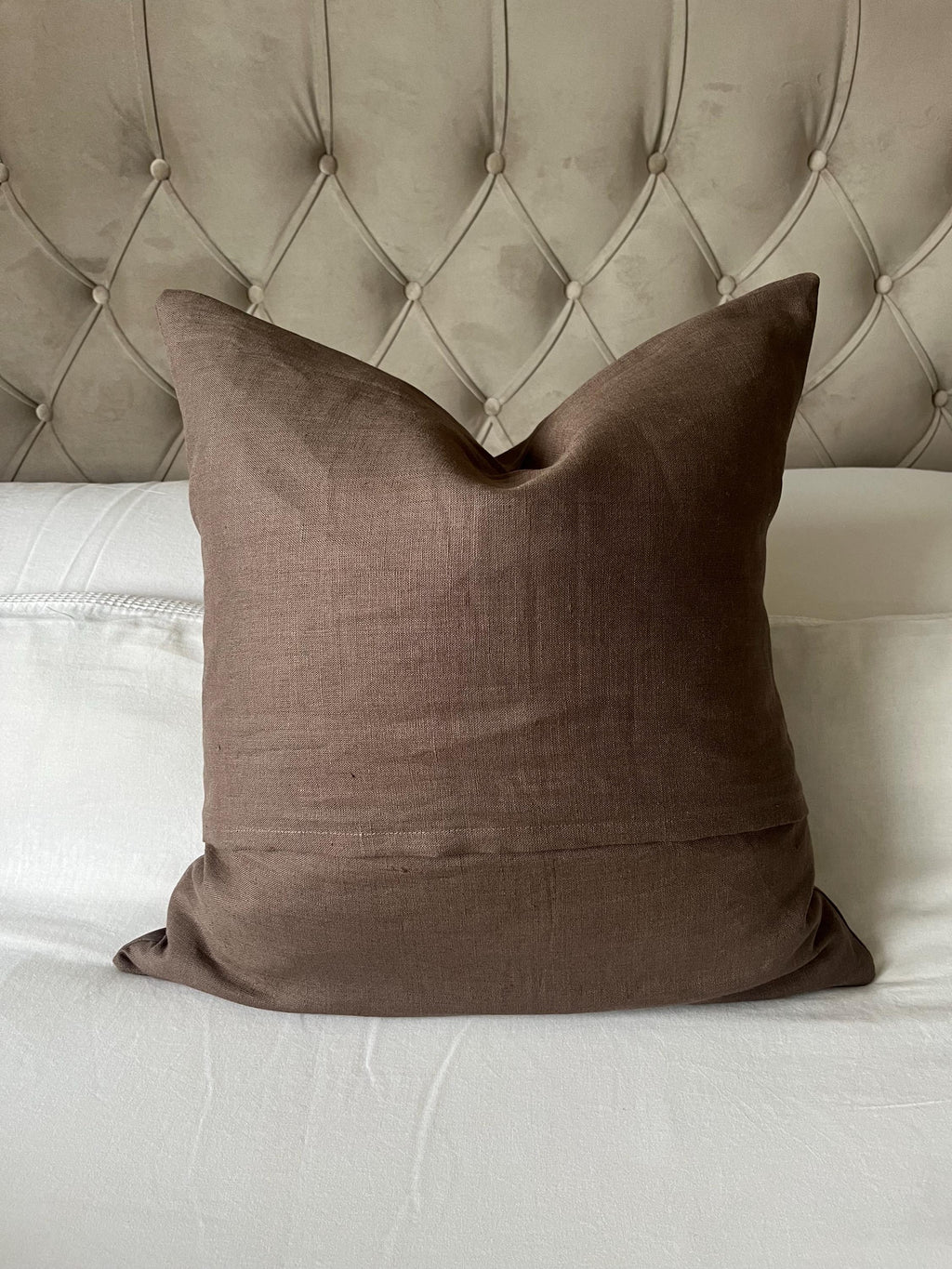 mocha brown linen cushion covers, with an envelope reverse opening