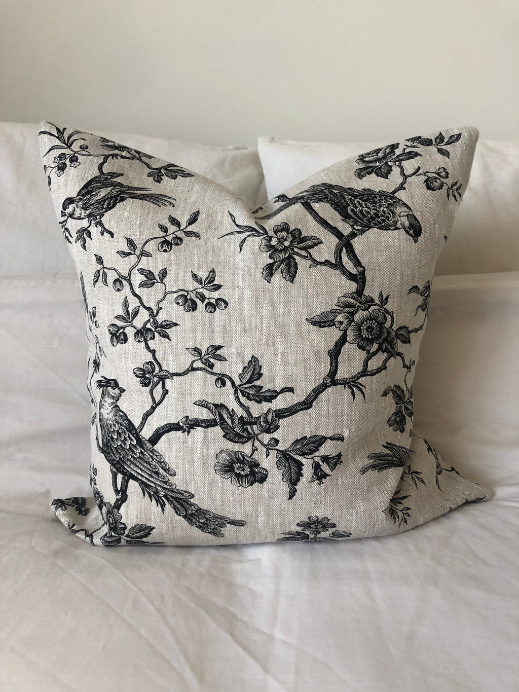 French Country Linen Pillow Cover, Black Toile de Jouy, Farmhouse Decor