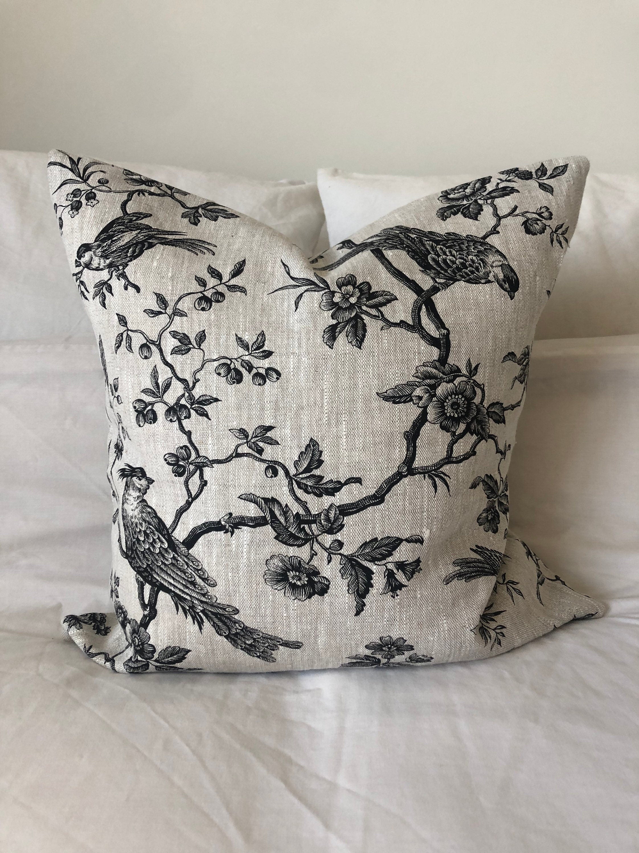 French Country Linen Pillow Cover, Black Toile de Jouy, Farmhouse Decor