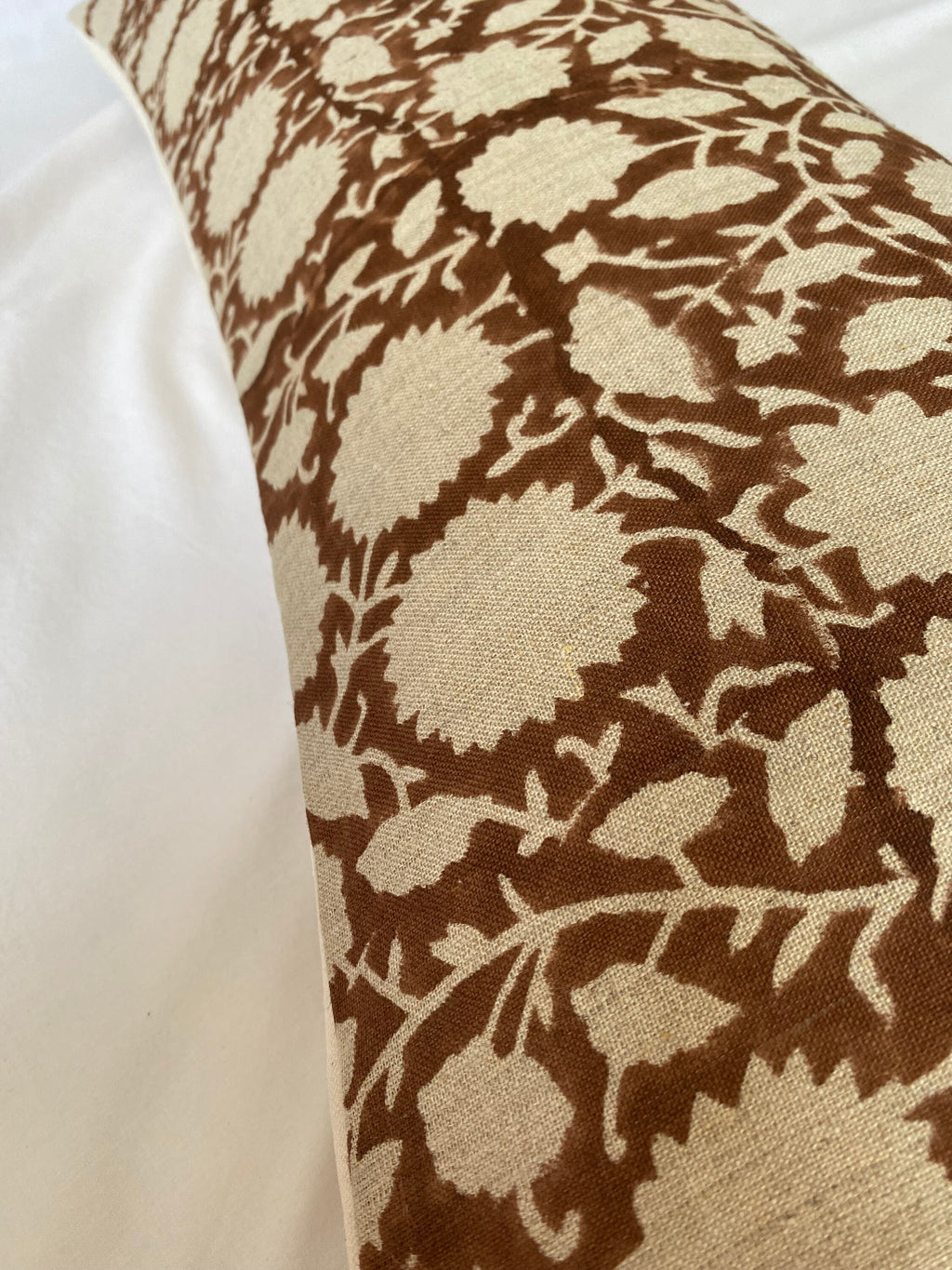 Brown block print bolster pillow cover, neutral home decor