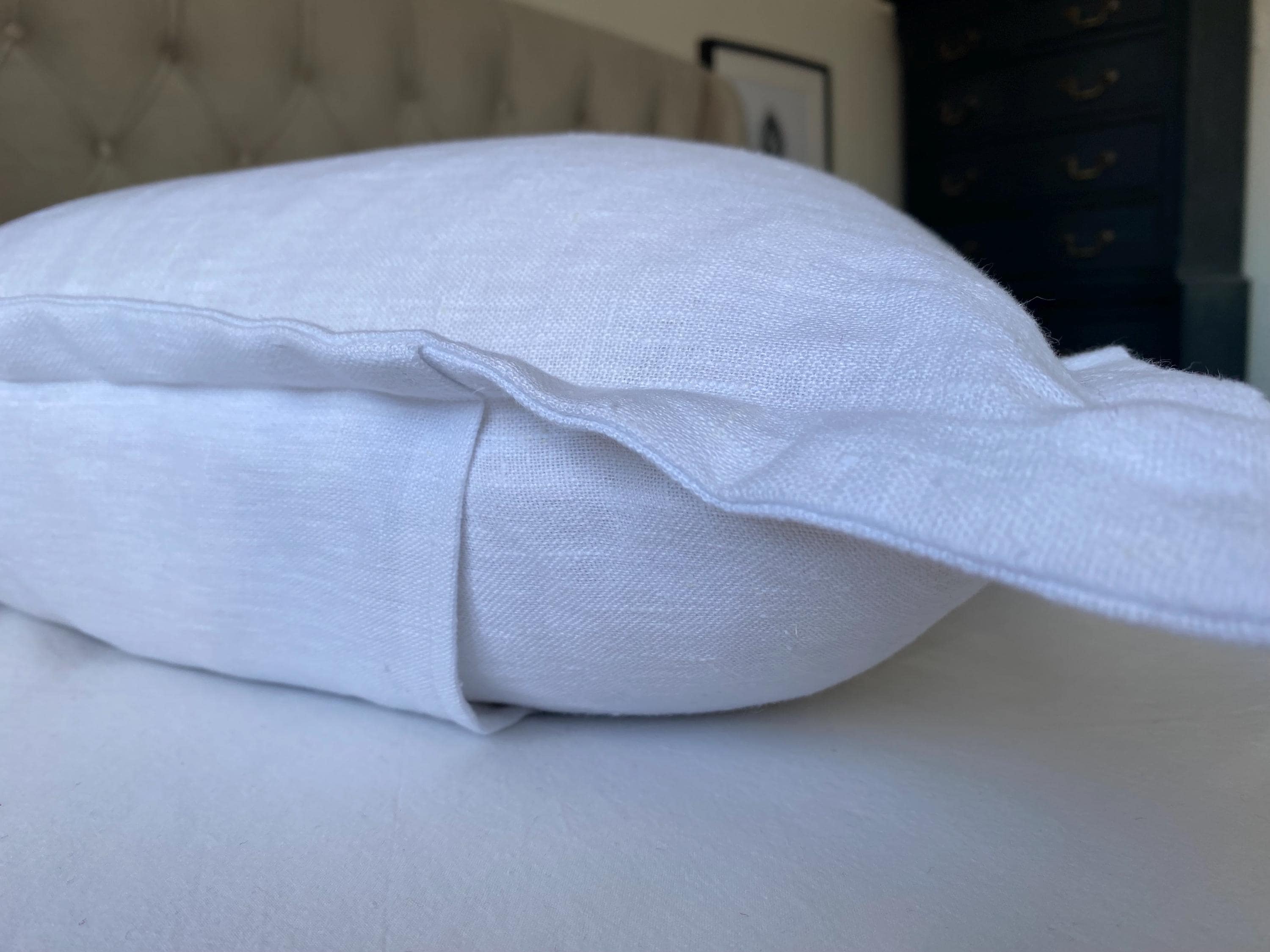 White French Linen Pillow Cover, Farmhouse Cushion with Flange