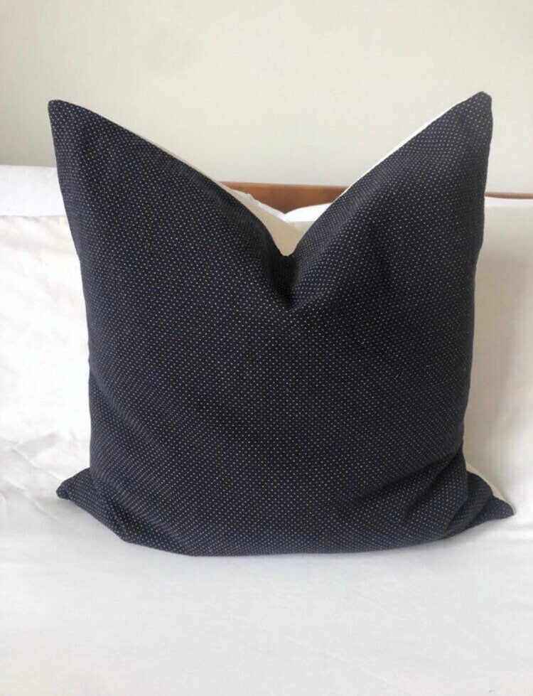 Handwoven Navy Blue Pillow Cover: Polka Dot Scatter Cushion